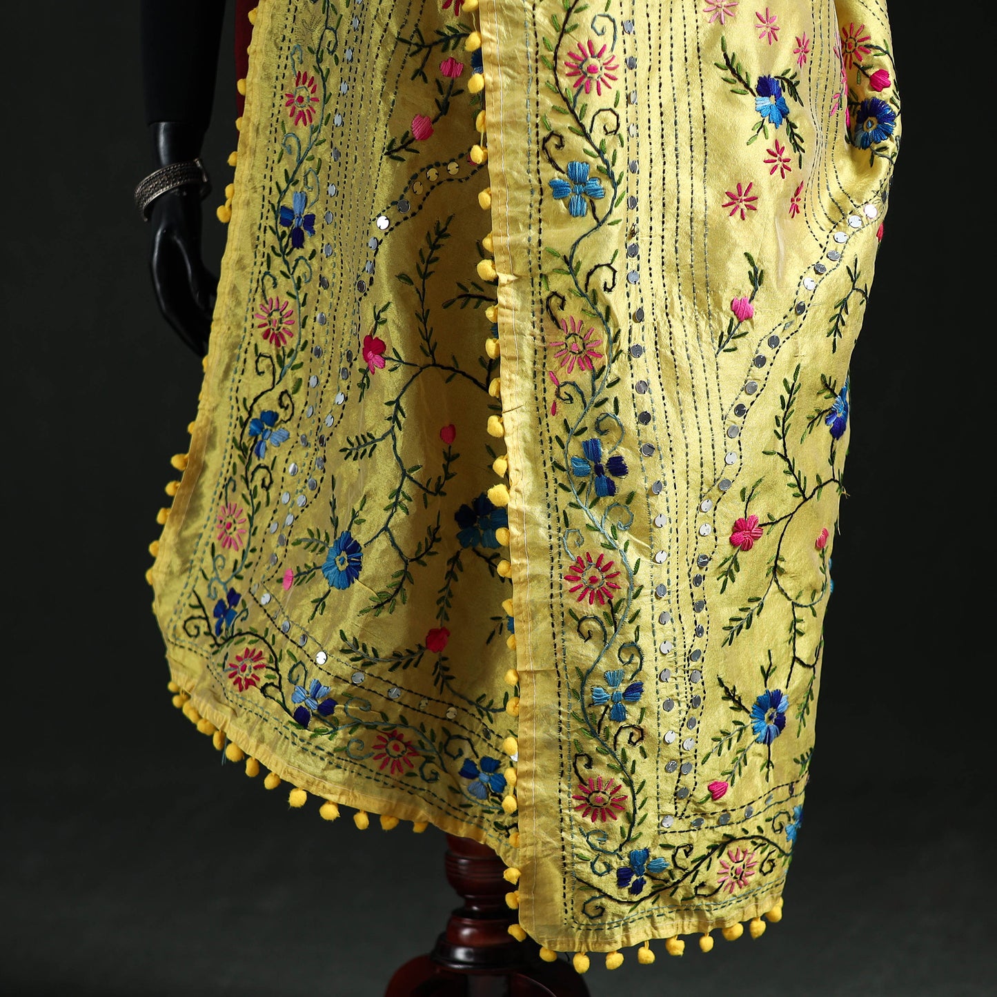Phulkari Hand Embroidered Chanderi Silk Dupatta 33