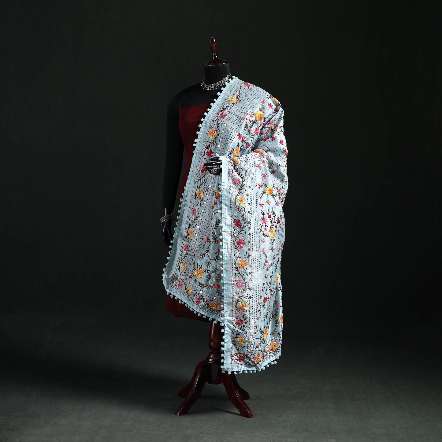 Phulkari Hand Embroidered Chanderi Silk Dupatta 34