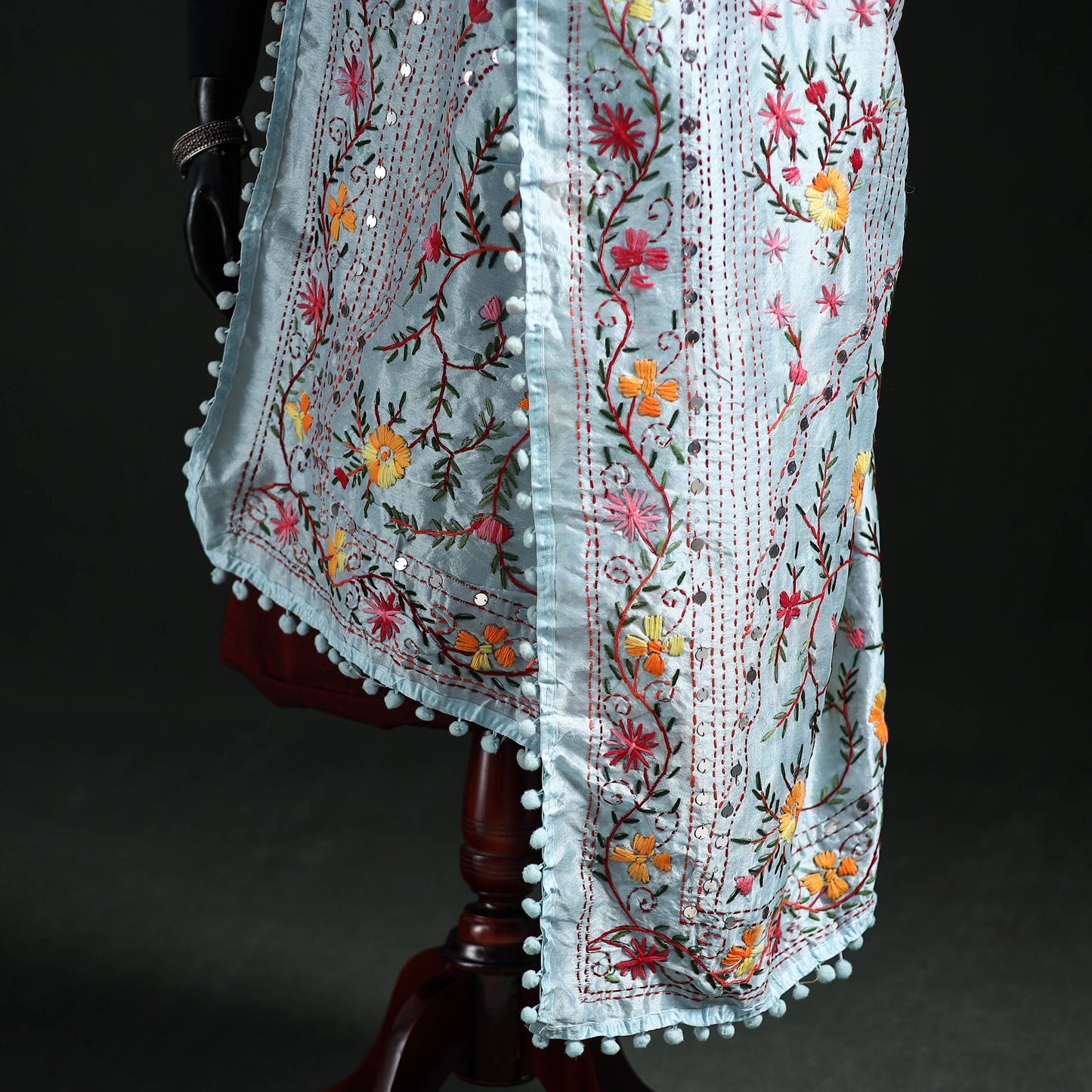 Phulkari Hand Embroidered Chanderi Silk Dupatta 34