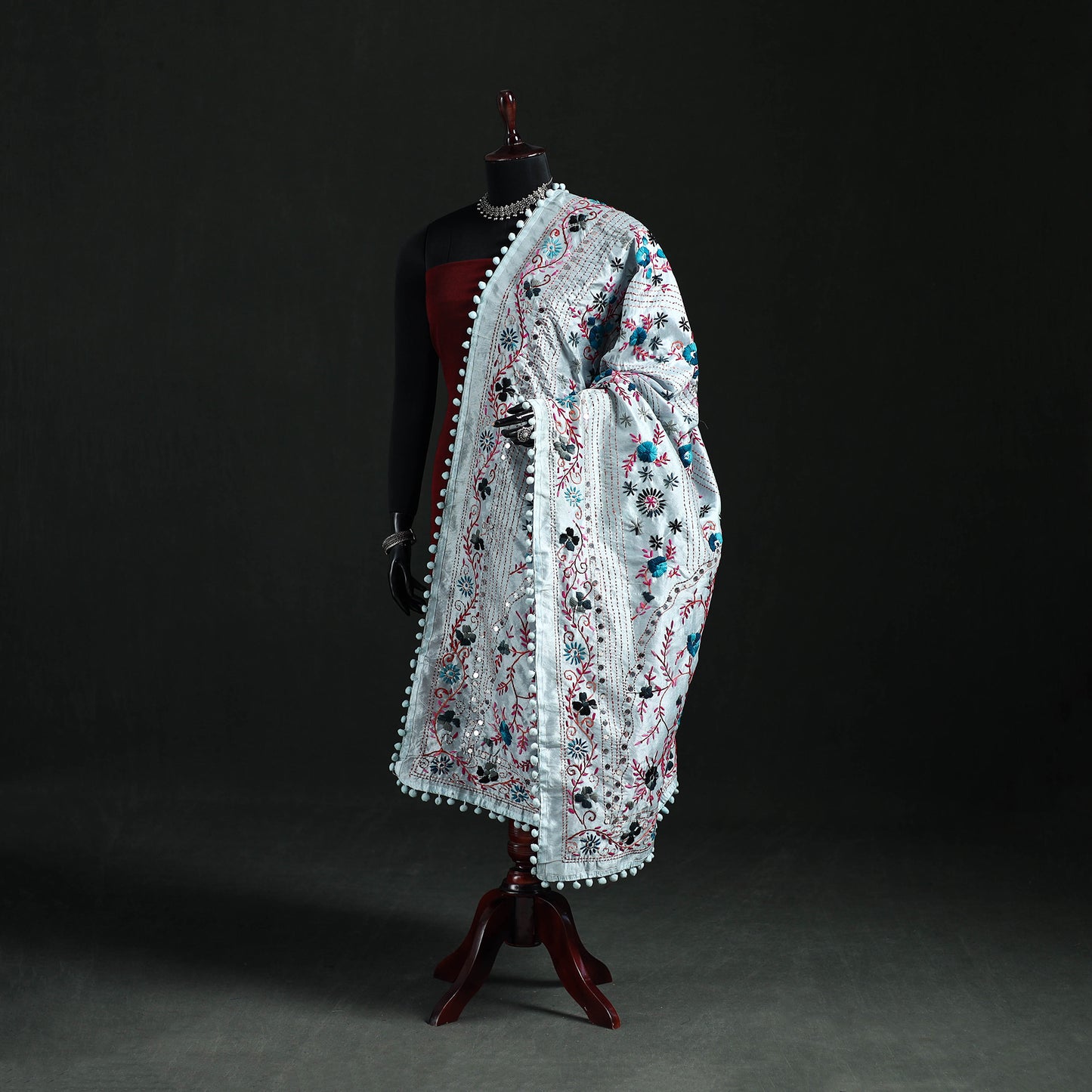 Phulkari Hand Embroidered Chanderi Silk Dupatta 36