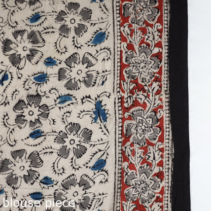 Black - Pedana Kalamkari Block Printed Cotton Saree with Blouse Piece 14
