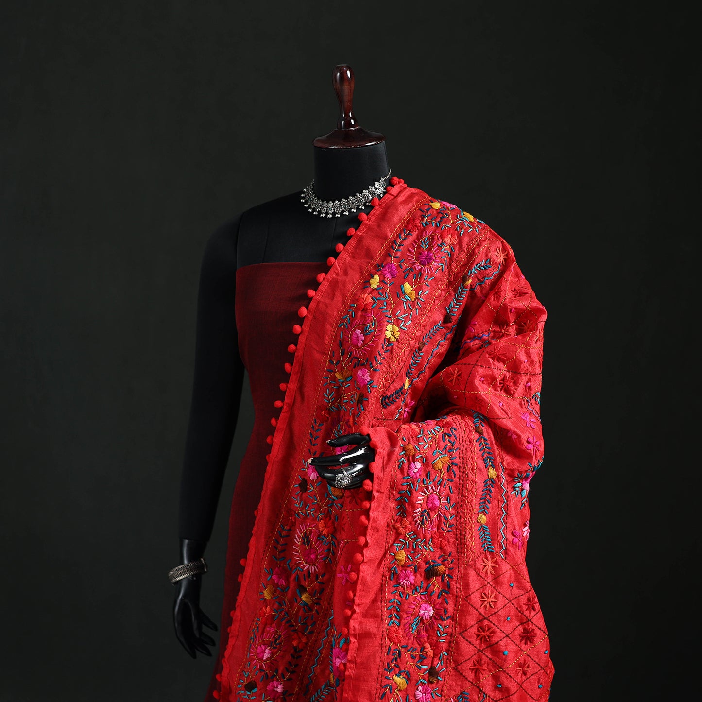 Phulkari Hand Embroidered Chanderi Silk Dupatta 39