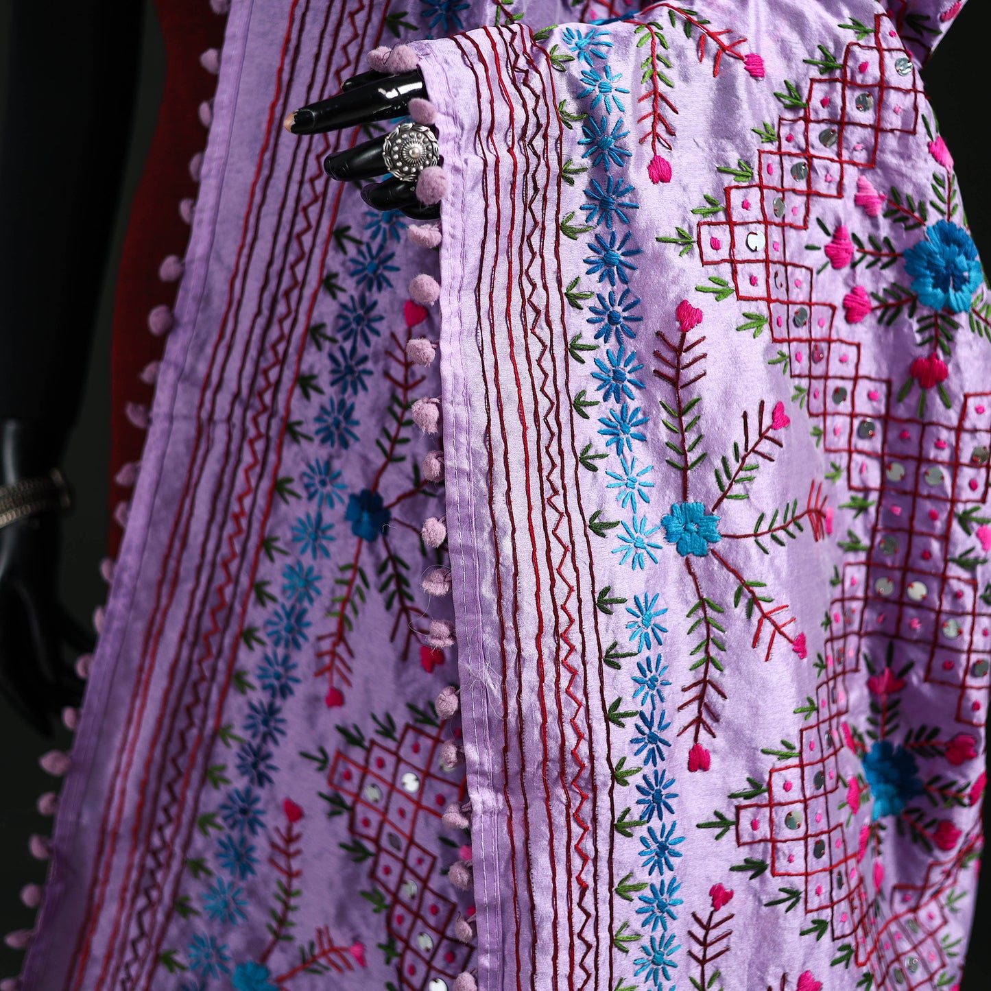 Phulkari Hand Embroidered Chanderi Silk Dupatta 41