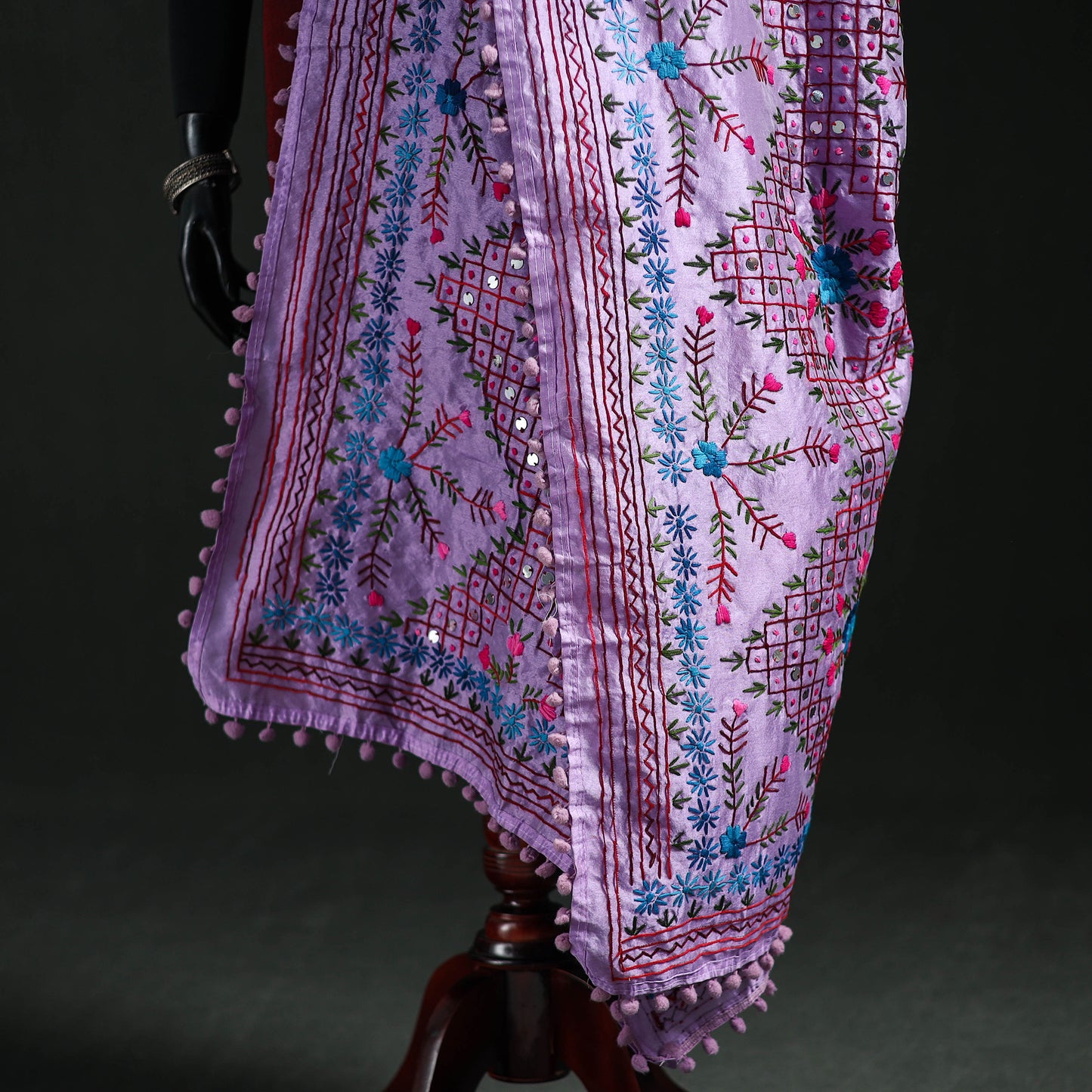 Phulkari Hand Embroidered Chanderi Silk Dupatta 41