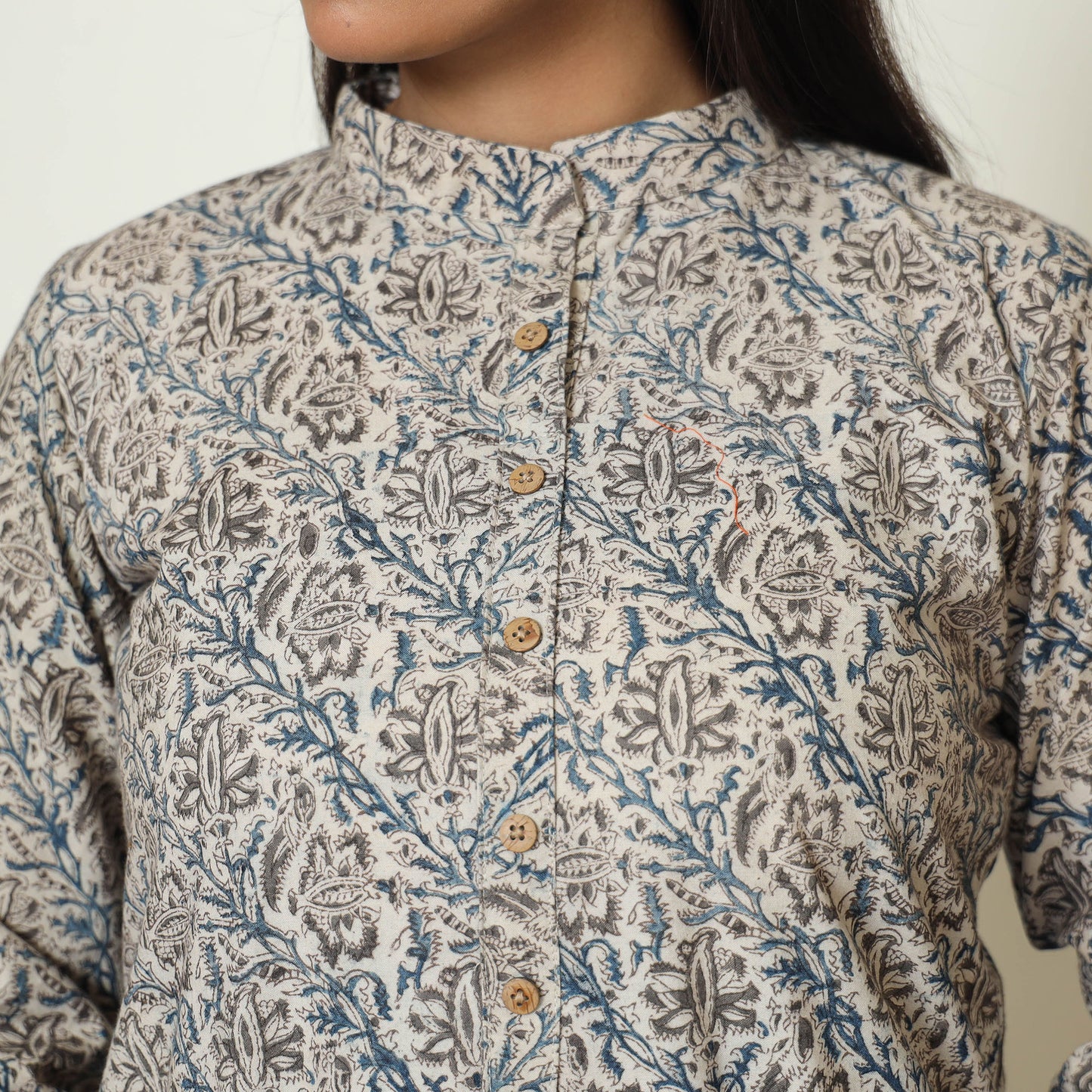 Grey - Pedana Kalamkari Hand Block Printed Cotton Straight Kurta 01