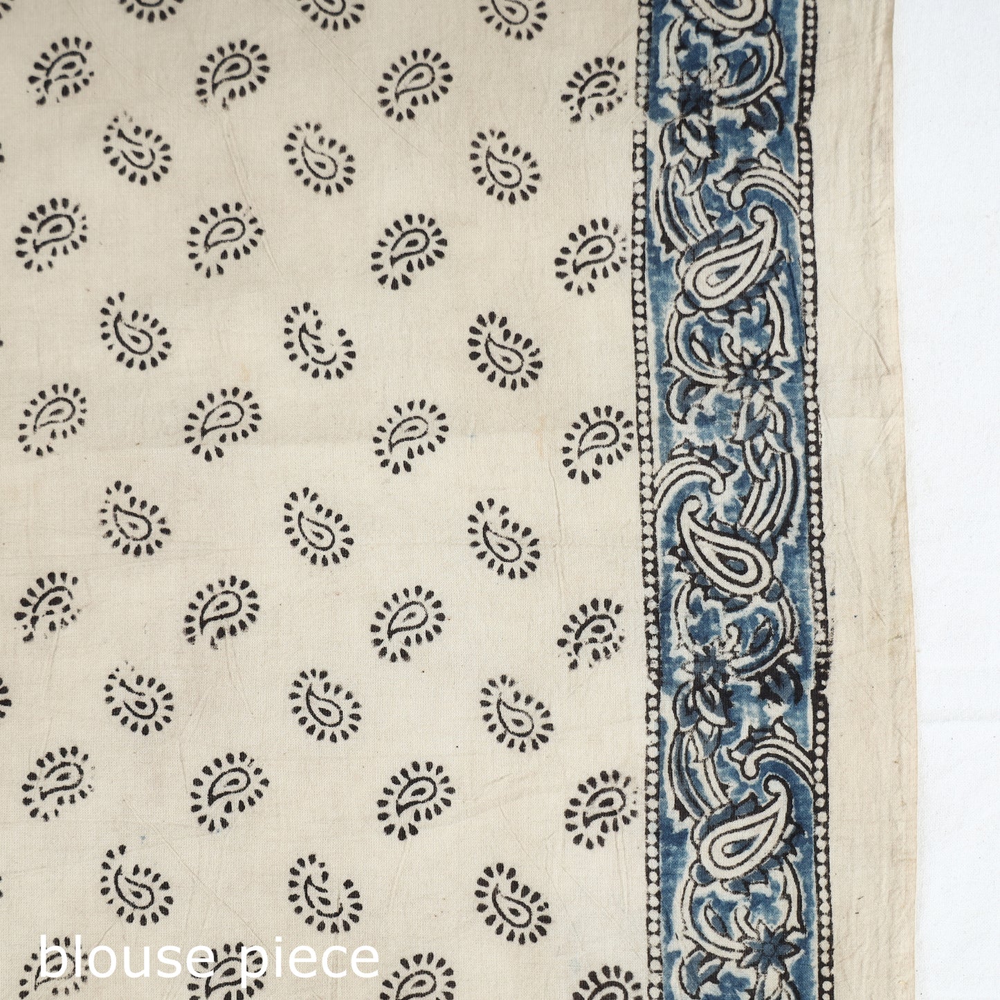Blue - Pedana Kalamkari Block Printed Cotton Saree with Blouse Piece 17