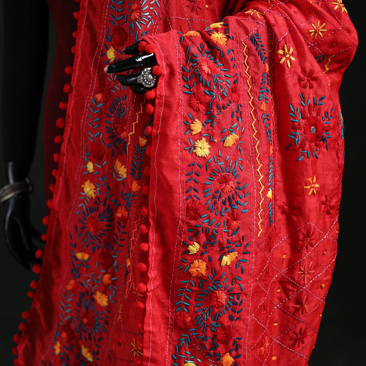Phulkari Hand Embroidered Chanderi Silk Dupatta 44