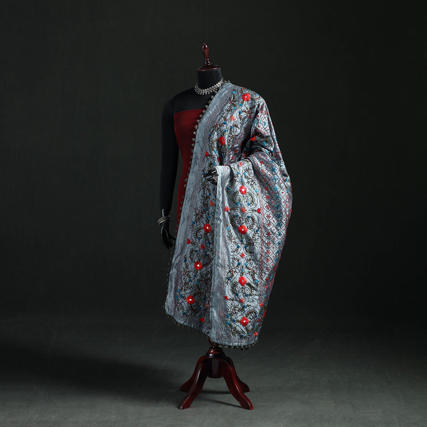 Phulkari Hand Embroidered Chanderi Silk Dupatta 45