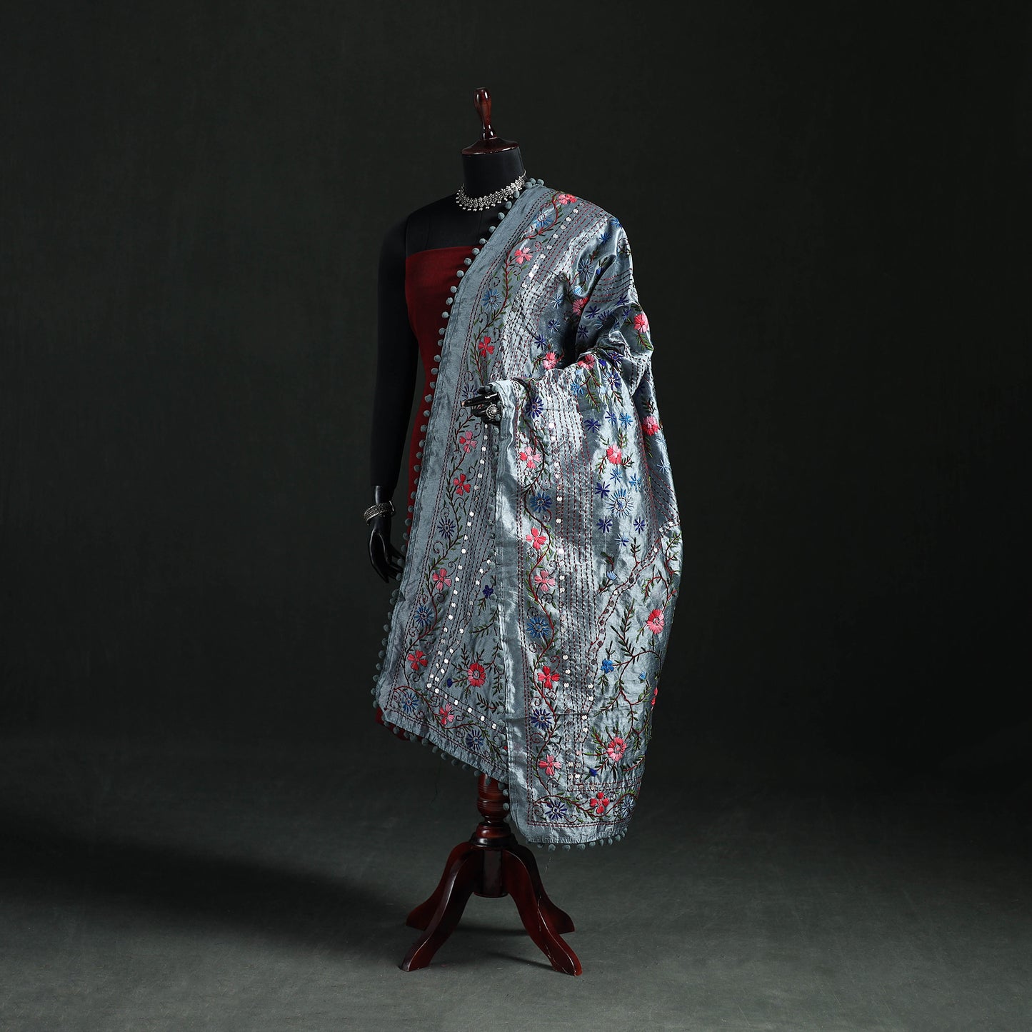 Phulkari Hand Embroidered Chanderi Silk Dupatta 47