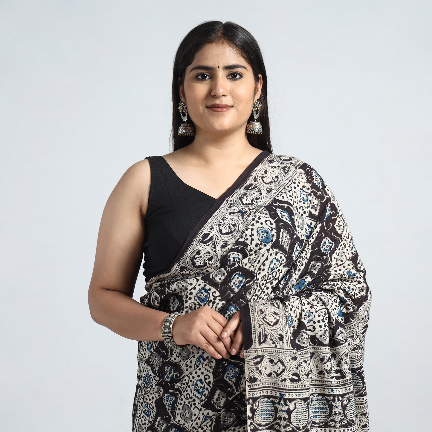 Multicolor - Pedana Kalamkari Block Printed Cotton Saree with Blouse Piece 21