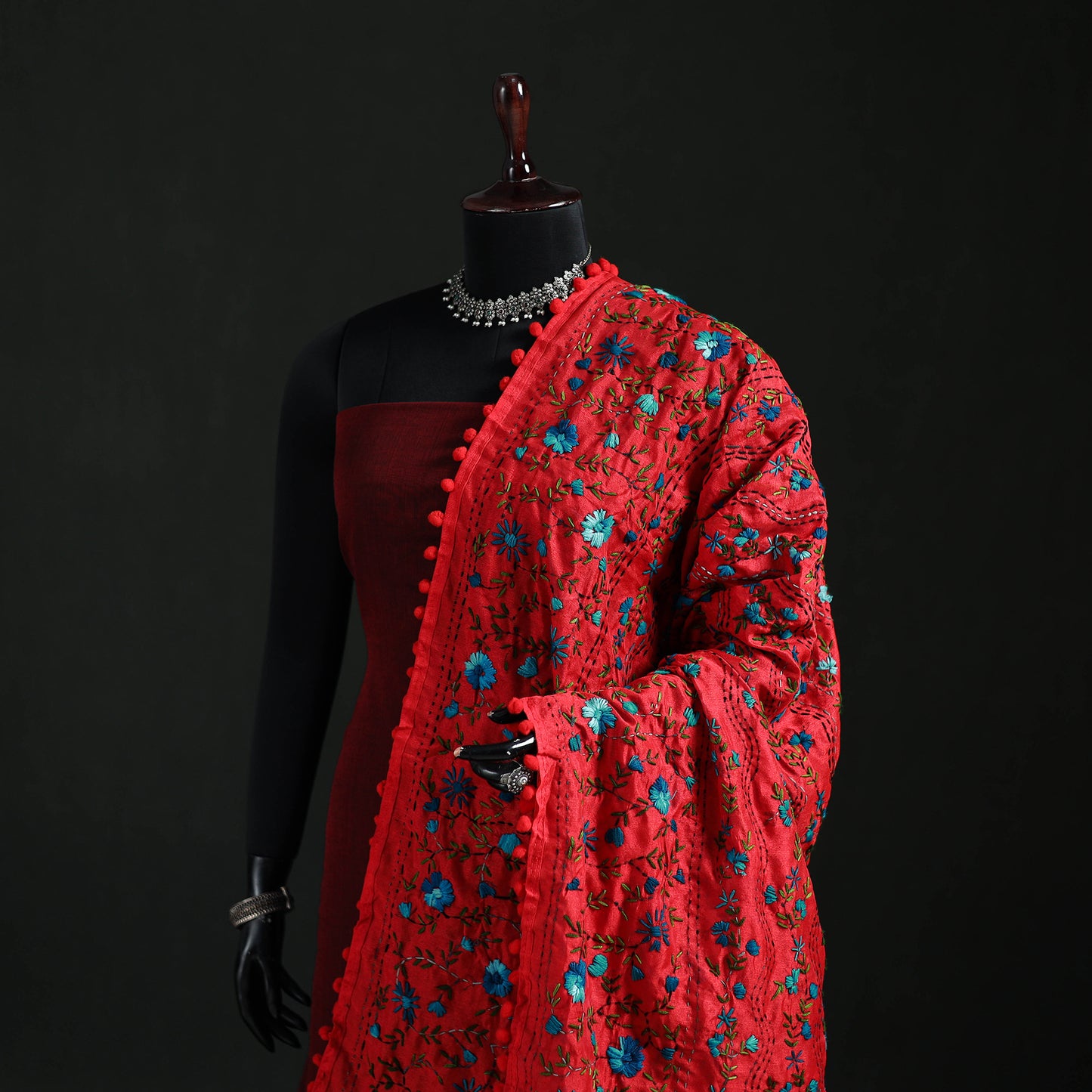 Phulkari Hand Embroidered Chanderi Silk Dupatta 51