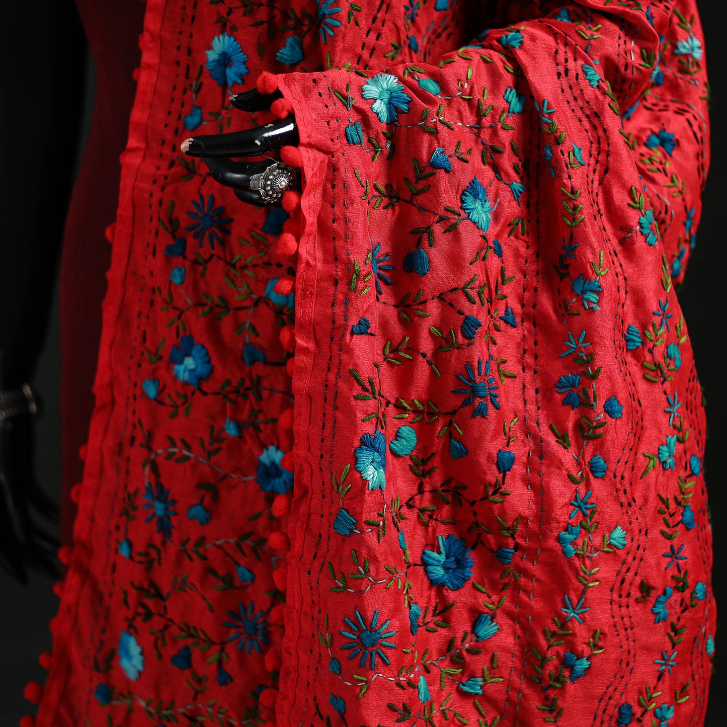 Phulkari Hand Embroidered Chanderi Silk Dupatta 51