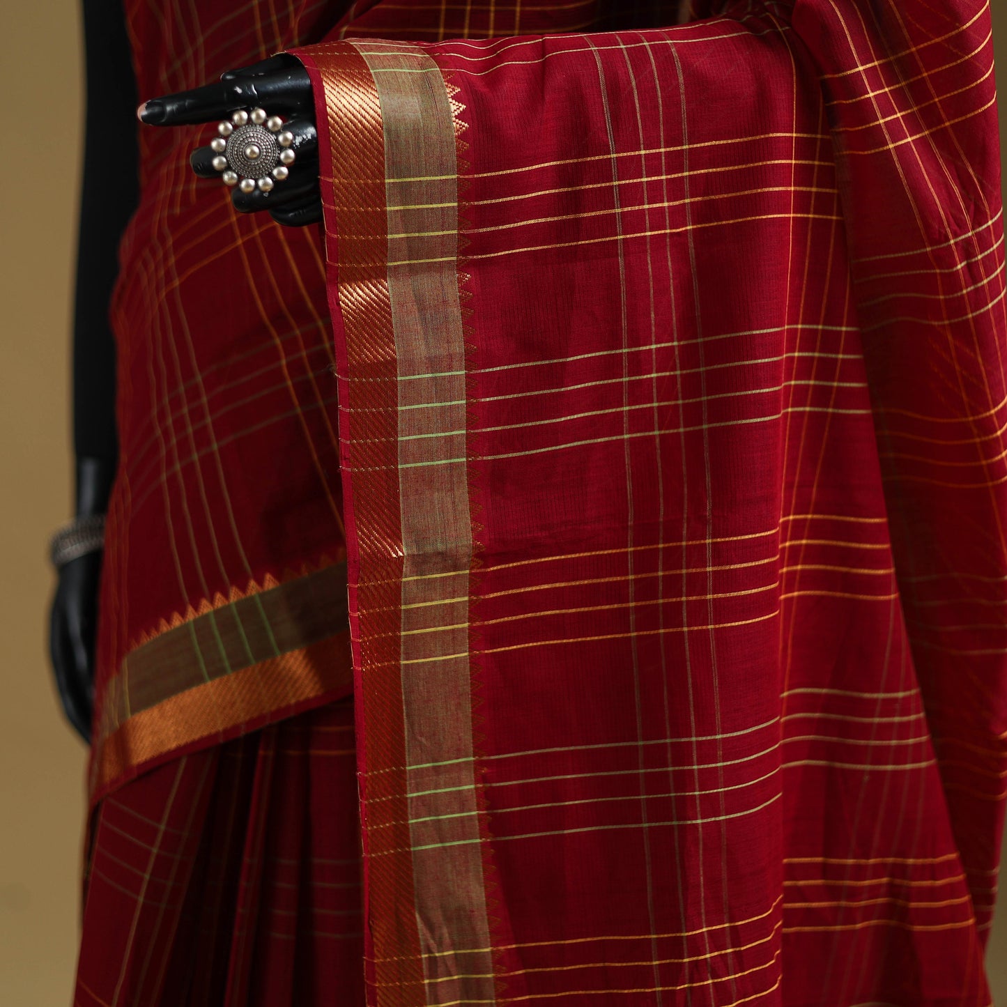 Maroon - Pure Handwoven Zari Checks Mangalagiri Cotton Saree 30