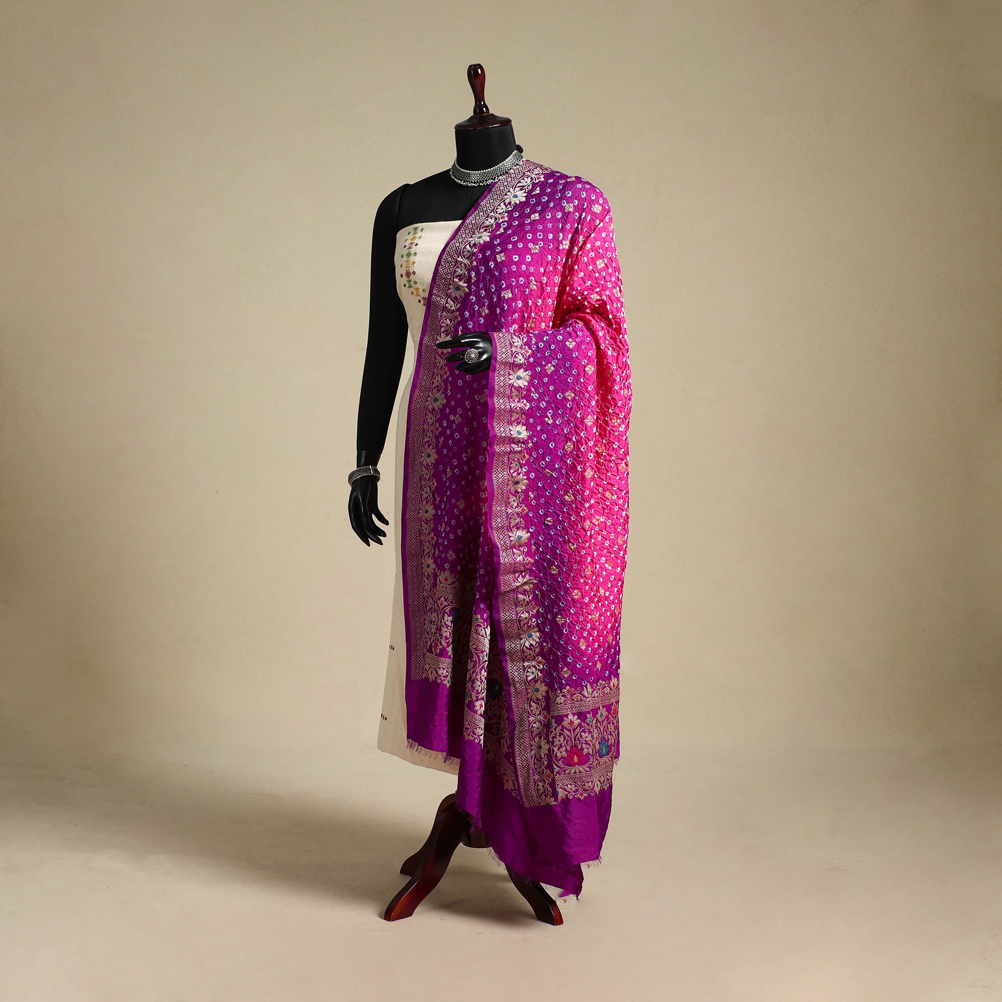 Pink - Kutch Tie-Dye Satin Cotton Bandhani 3pc Unstitched Dress Material 315