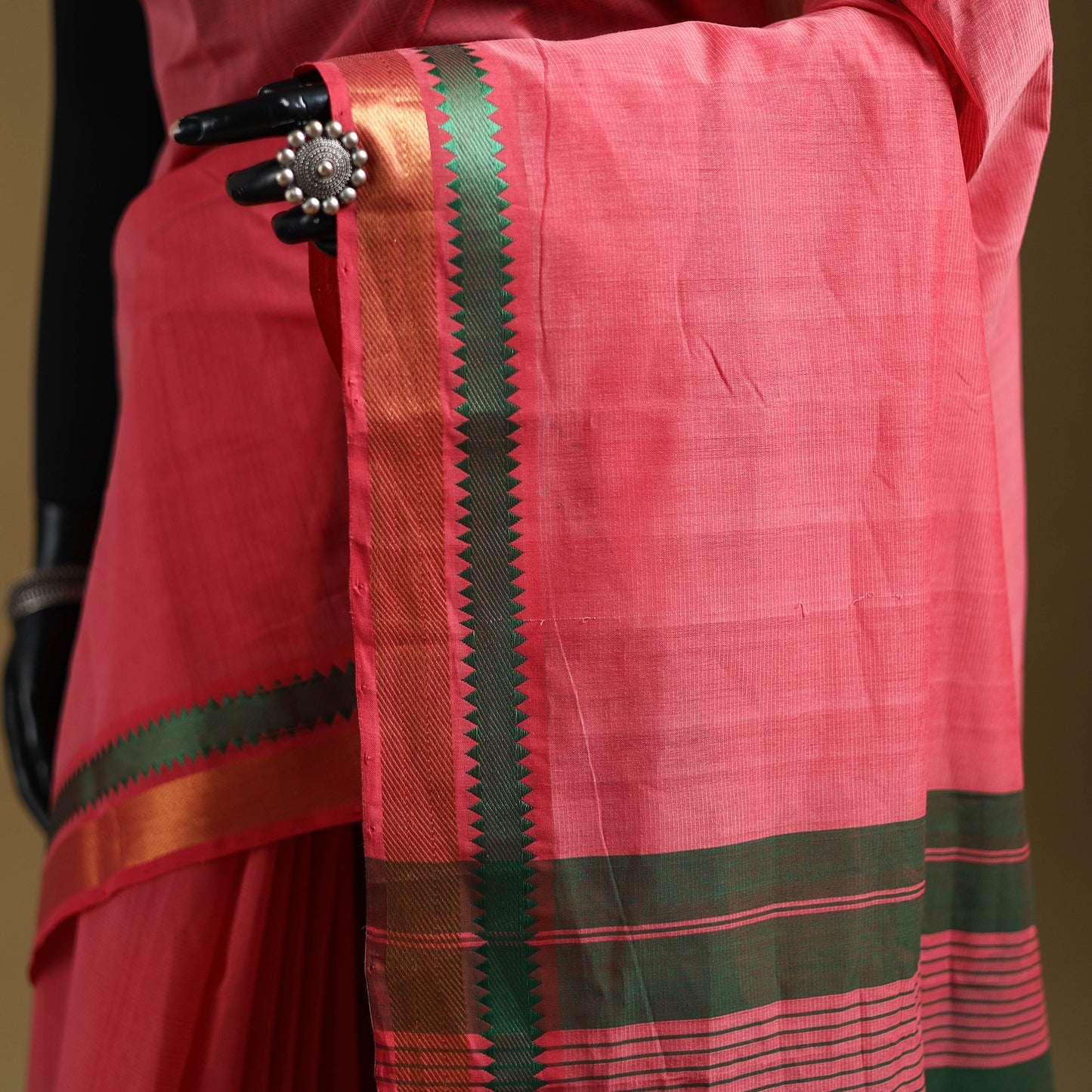 Pink - Pure Handwoven Mangalagiri Cotton Saree with Zari Border 35