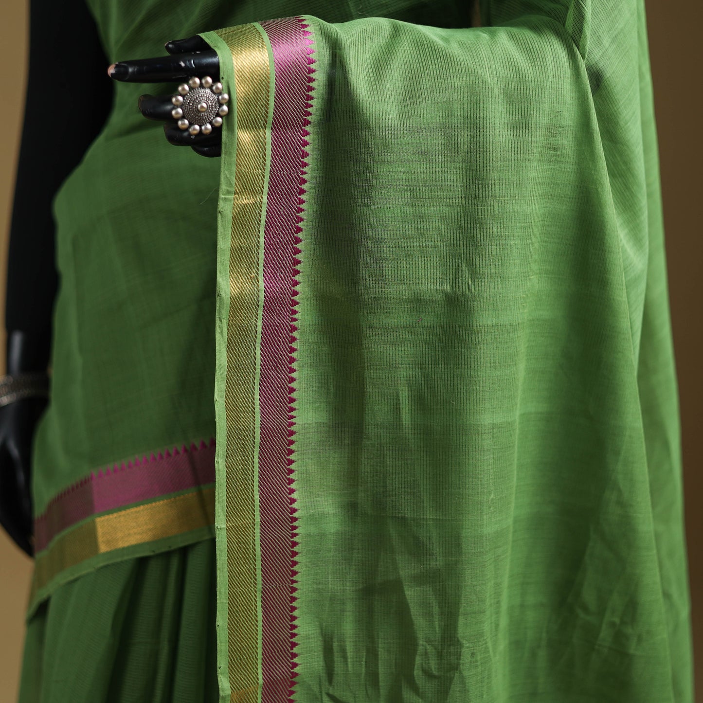 Green - Pure Handwoven Mangalagiri Cotton Saree with Zari Border 38