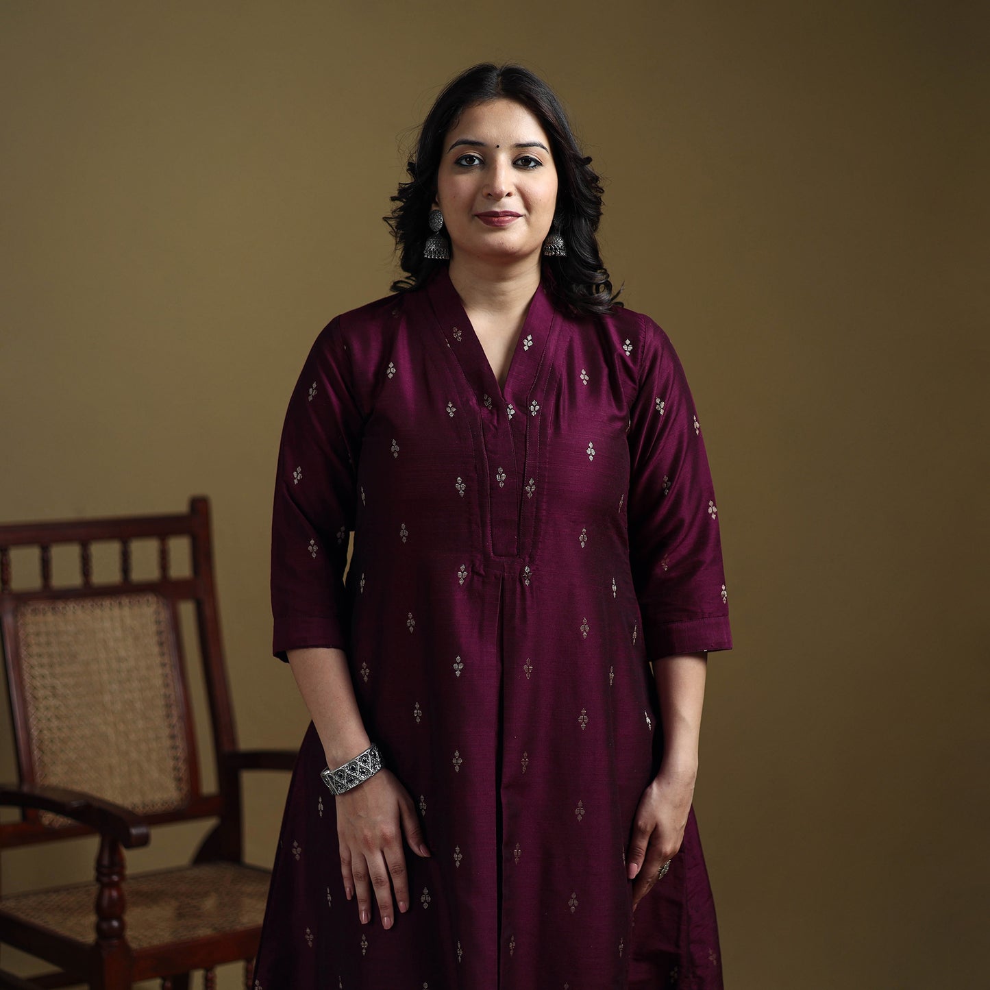 Purple - Plain Spun Dupion Viscose Silk Buti A-Line Kurta for women 05