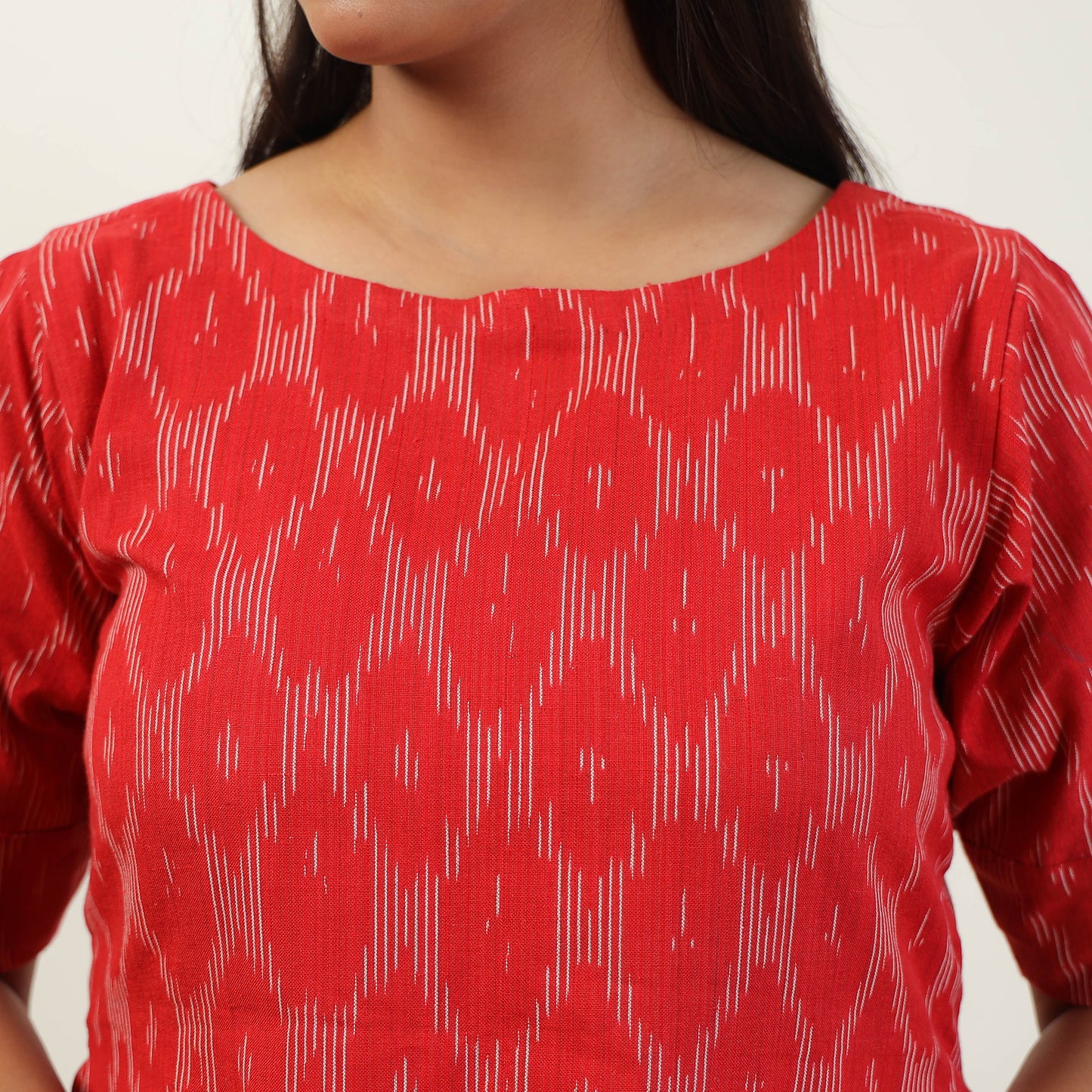 Red - Pochampally Ikat Weave Cotton Dress 03