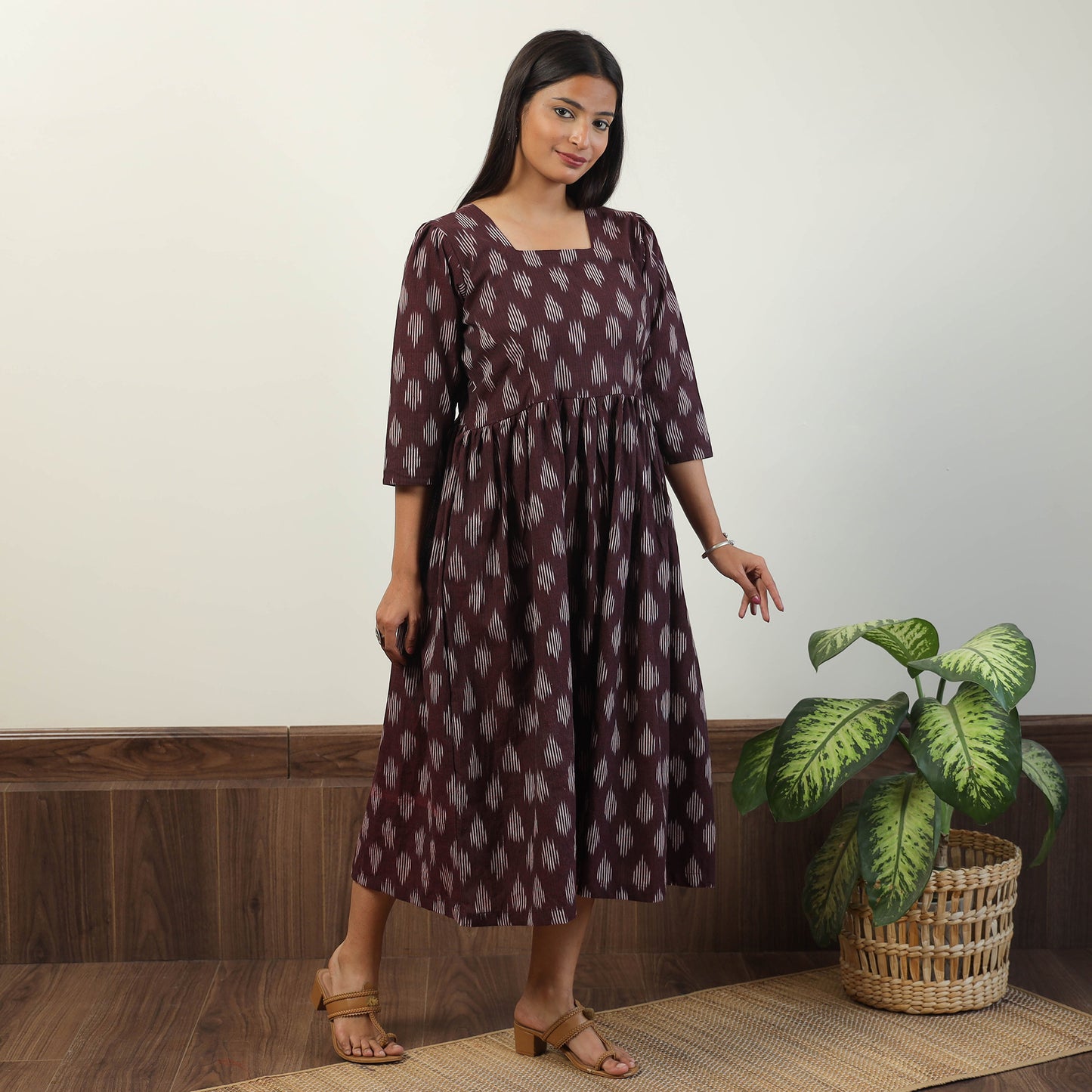 Maroon - Pochampally Ikat Weave Cotton Dress 07