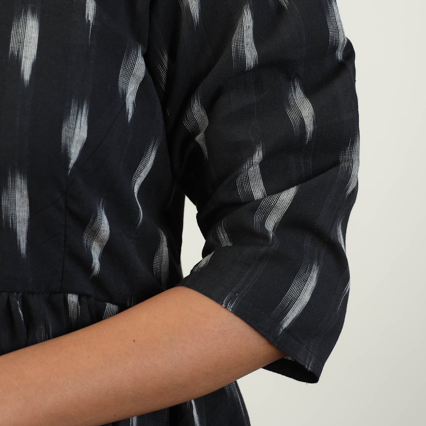 Black - Pochampally Ikat Weave Cotton Dress 08