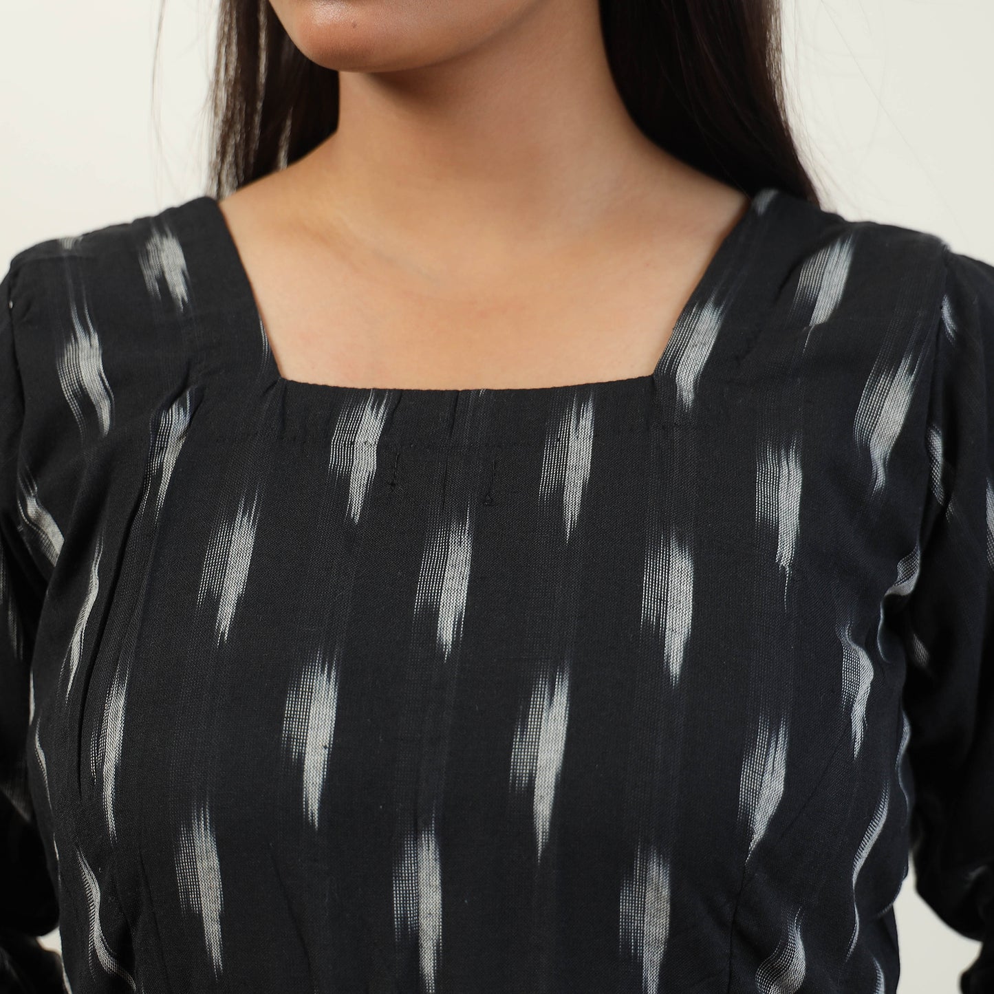 Black - Pochampally Ikat Weave Cotton Dress 08