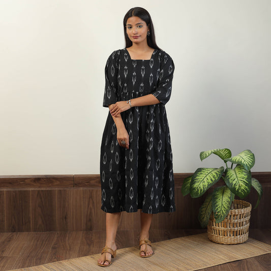 Black - Pochampally Ikat Weave Cotton Dress 09