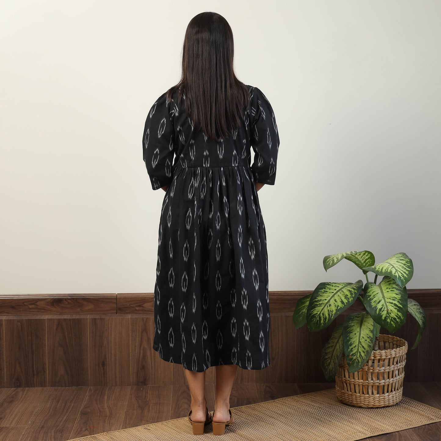 Black - Pochampally Ikat Weave Cotton Dress 09
