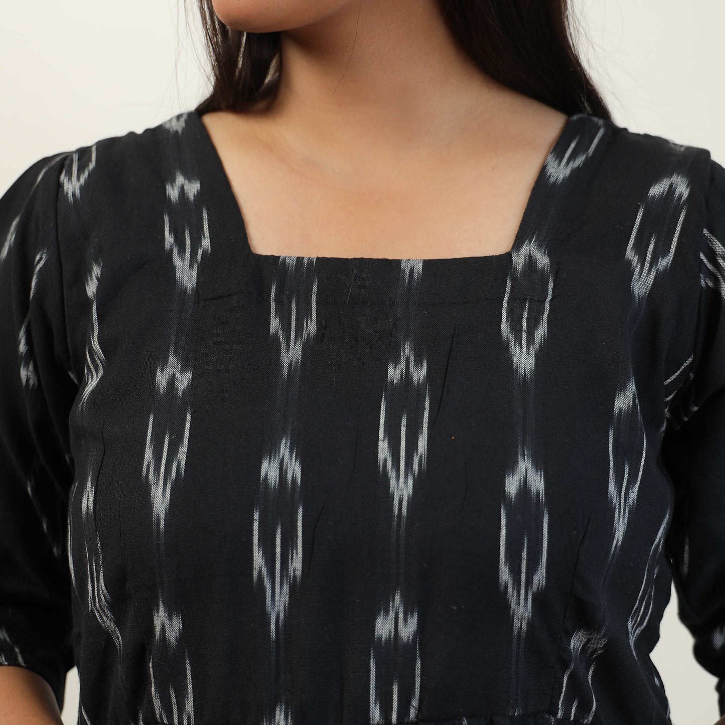 Black - Pochampally Ikat Weave Cotton Dress 09
