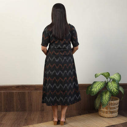 Black - Pochampally Ikat Weave Cotton Dress 04