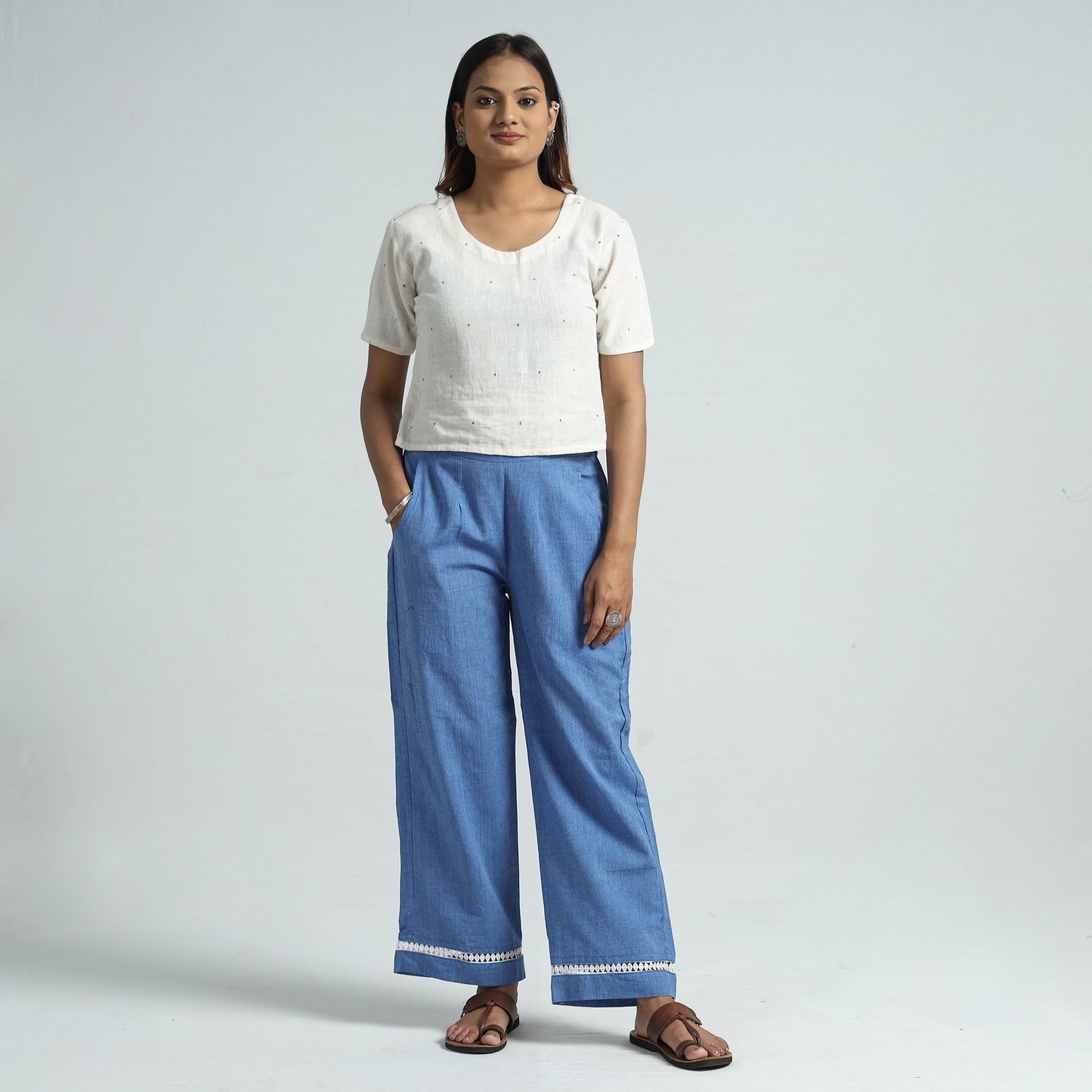 Buy Plain Handloom Jhiri Cotton Elasticated Palazzo with Lace Work 10 Online at iTokri.com