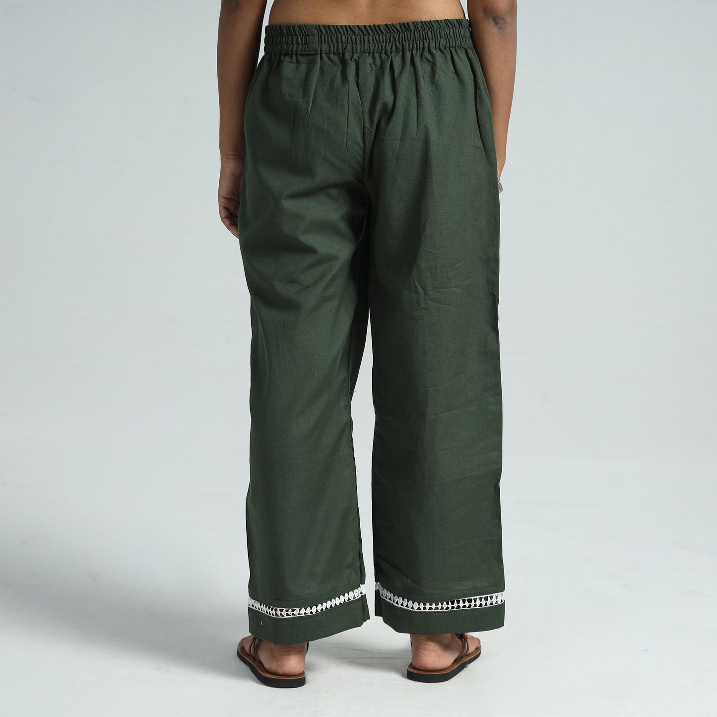 Green Plain Flex Cotton Elasticated Palazzo with Lace Work