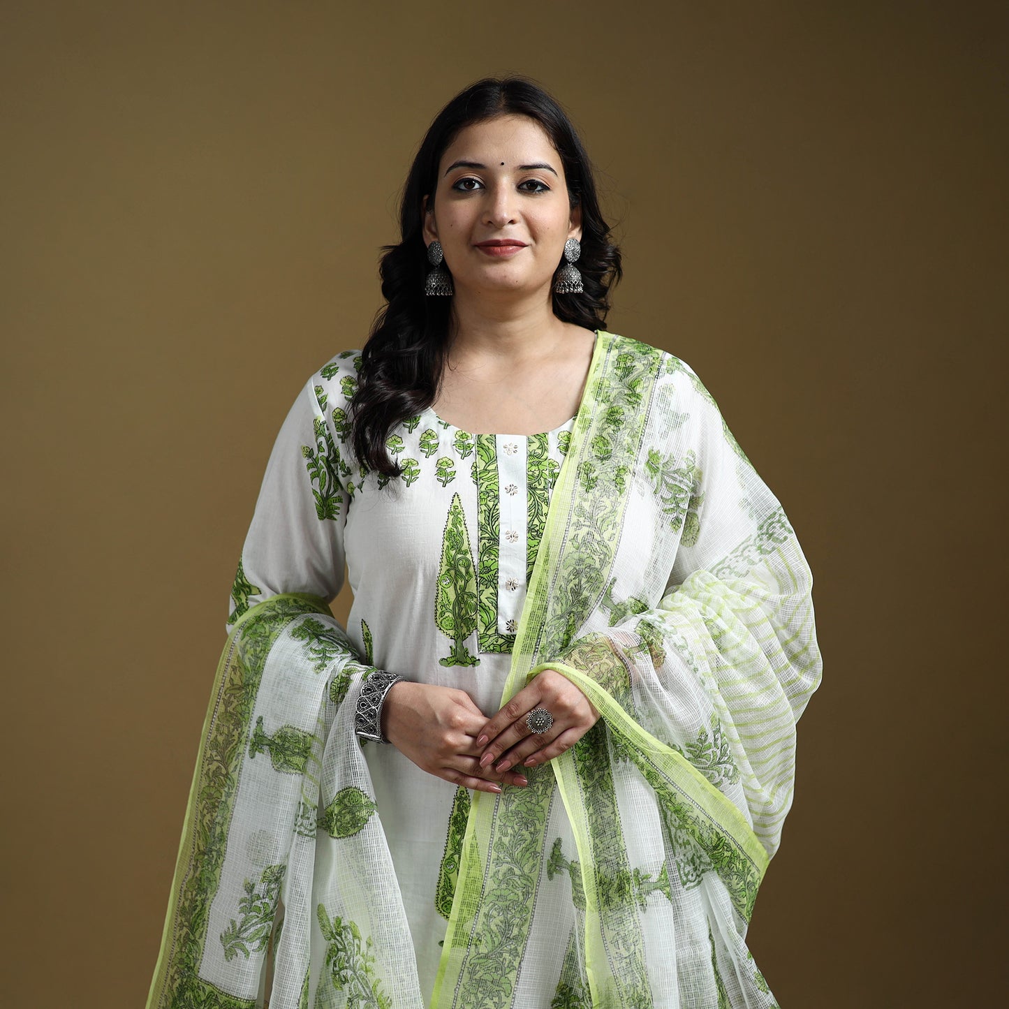 Sanganeri Hand Block Print Cotton Suit Set with Dupatta for women 02