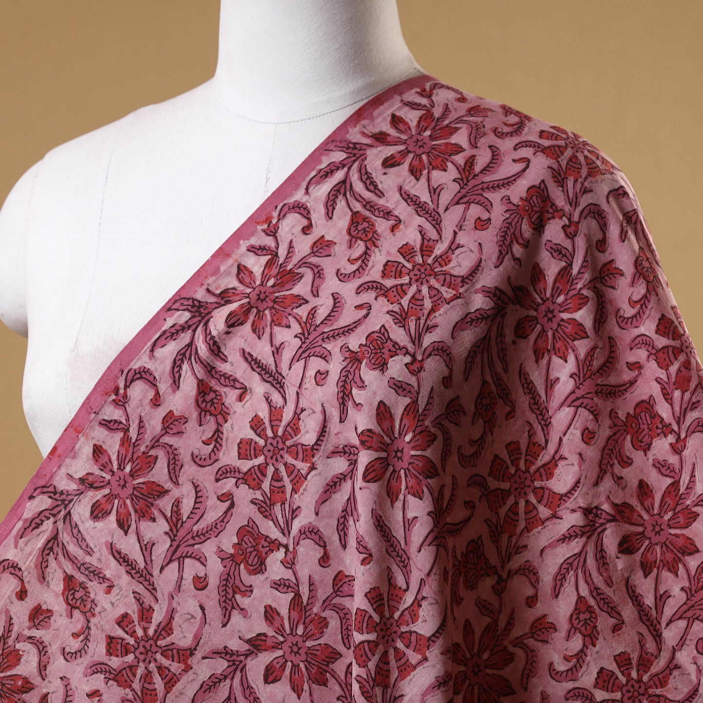 Pink - Natural Dyed Block Print Cotton Vanaspati Bagru Fabric 04
