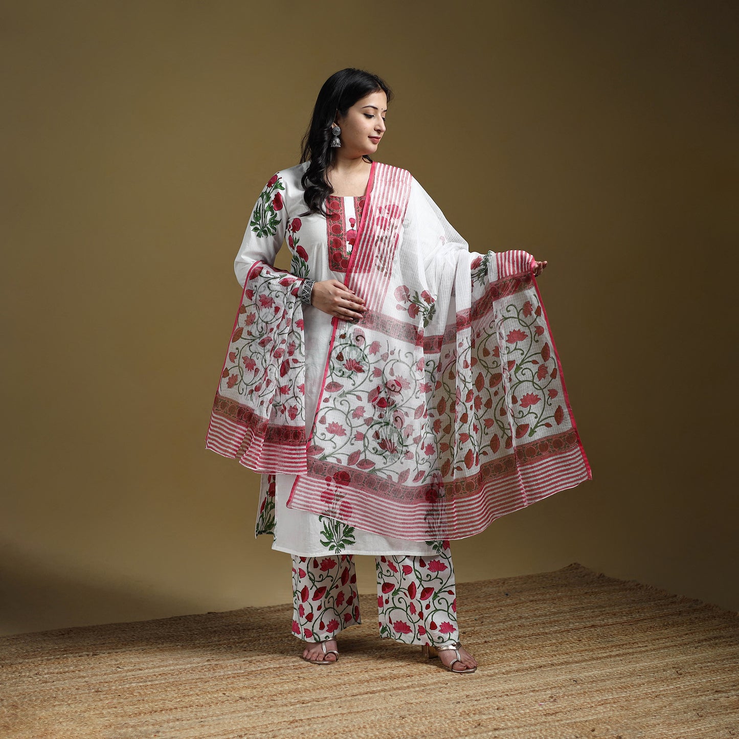 Sanganeri Hand Block Print Cotton Suit Set with Dupatta for women 03