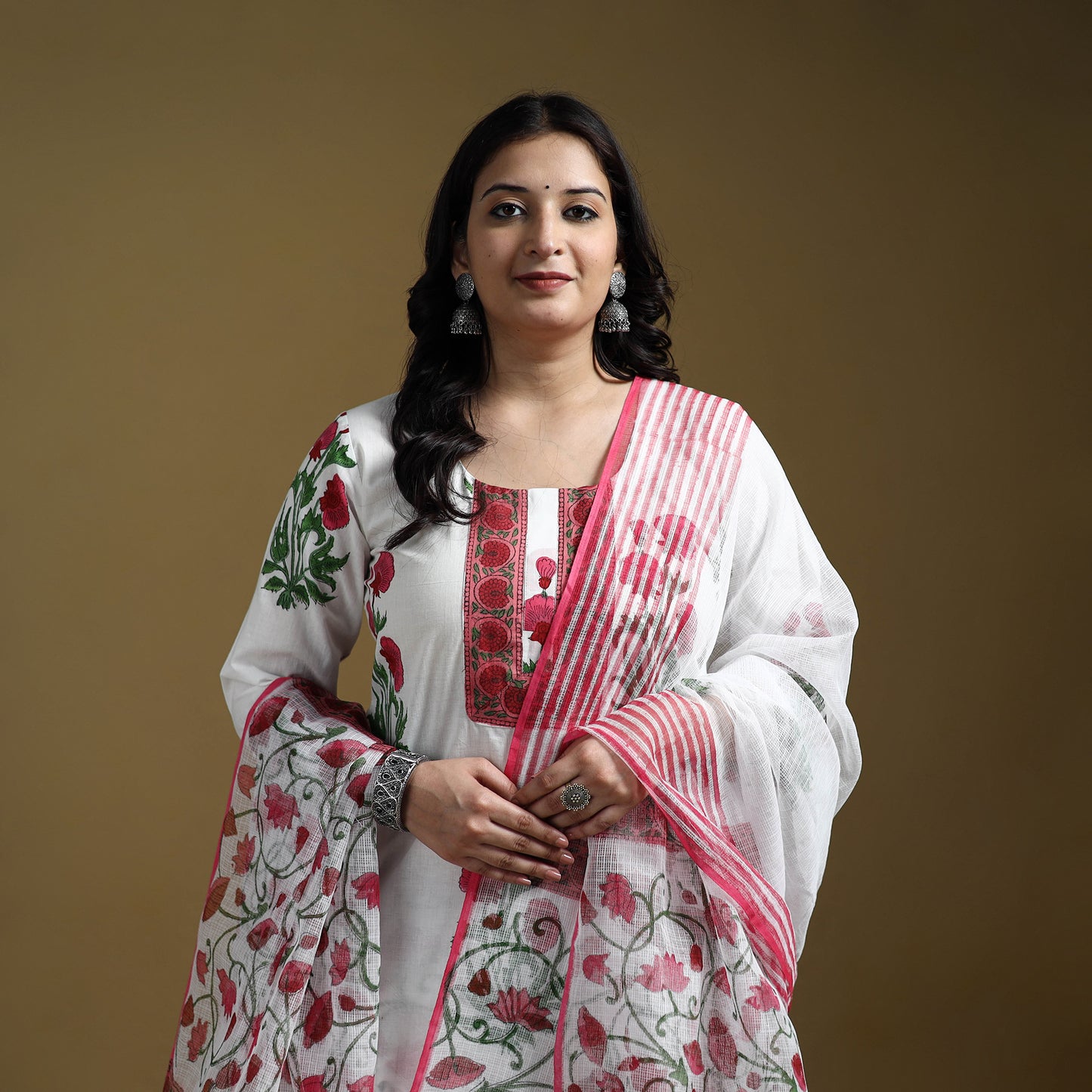 Sanganeri Hand Block Print Cotton Suit Set with Dupatta for women 03