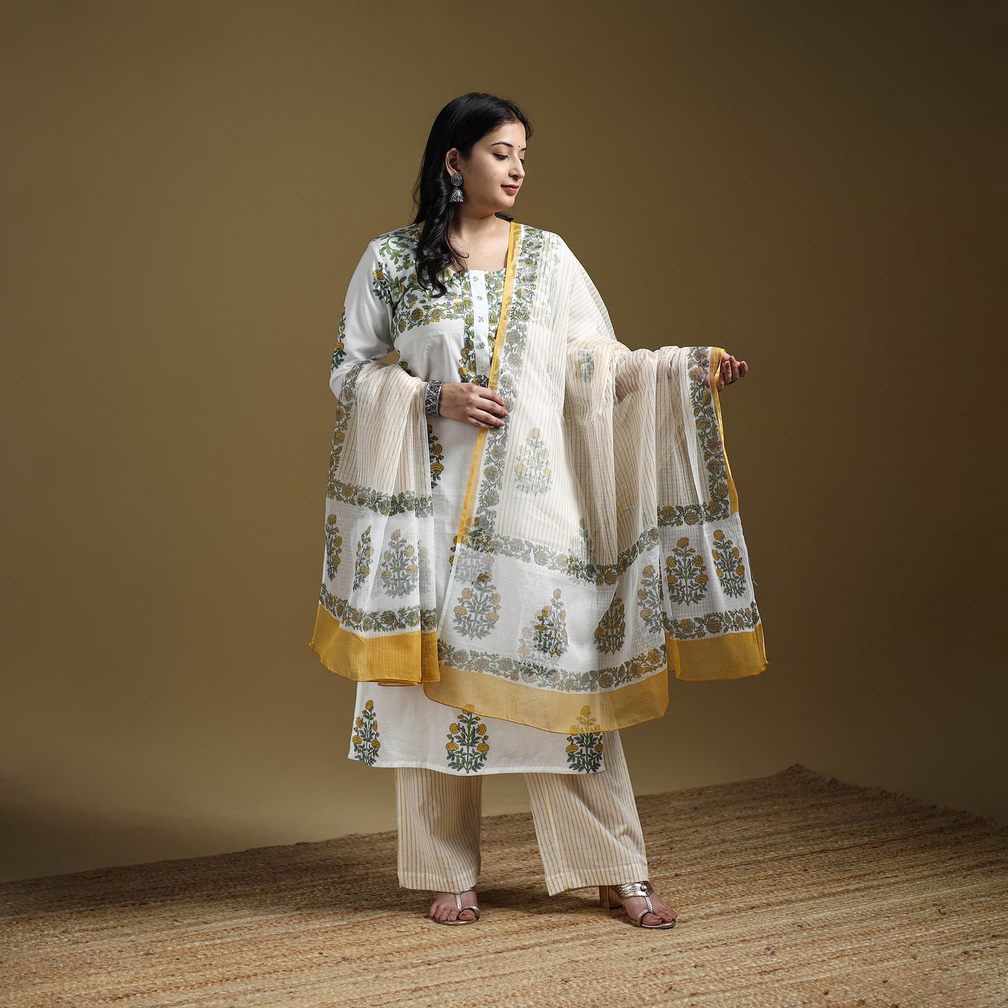Sanganeri Hand Block Print Cotton Suit Set with Dupatta for women 05