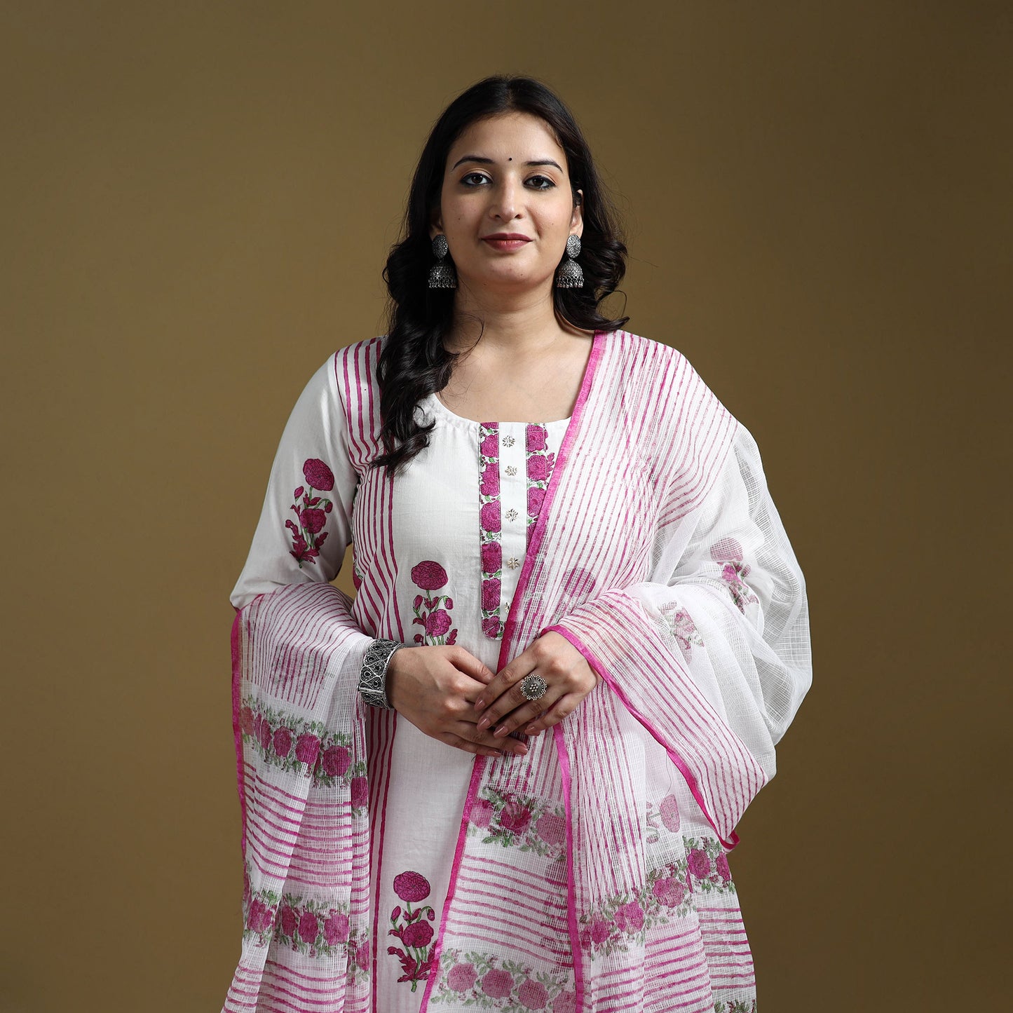 Pink - Sanganeri Hand Block Print Cotton Suit Set with Dupatta for women 06