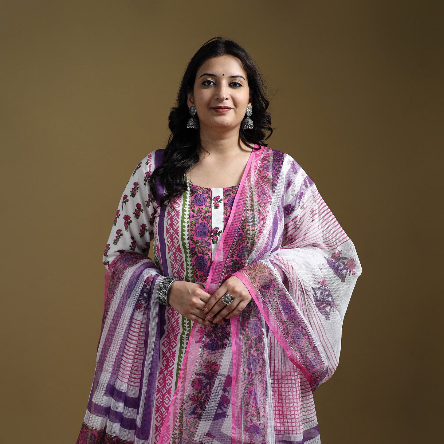 Sanganeri Hand Block Print Cotton Suit Set with Dupatta for women 04