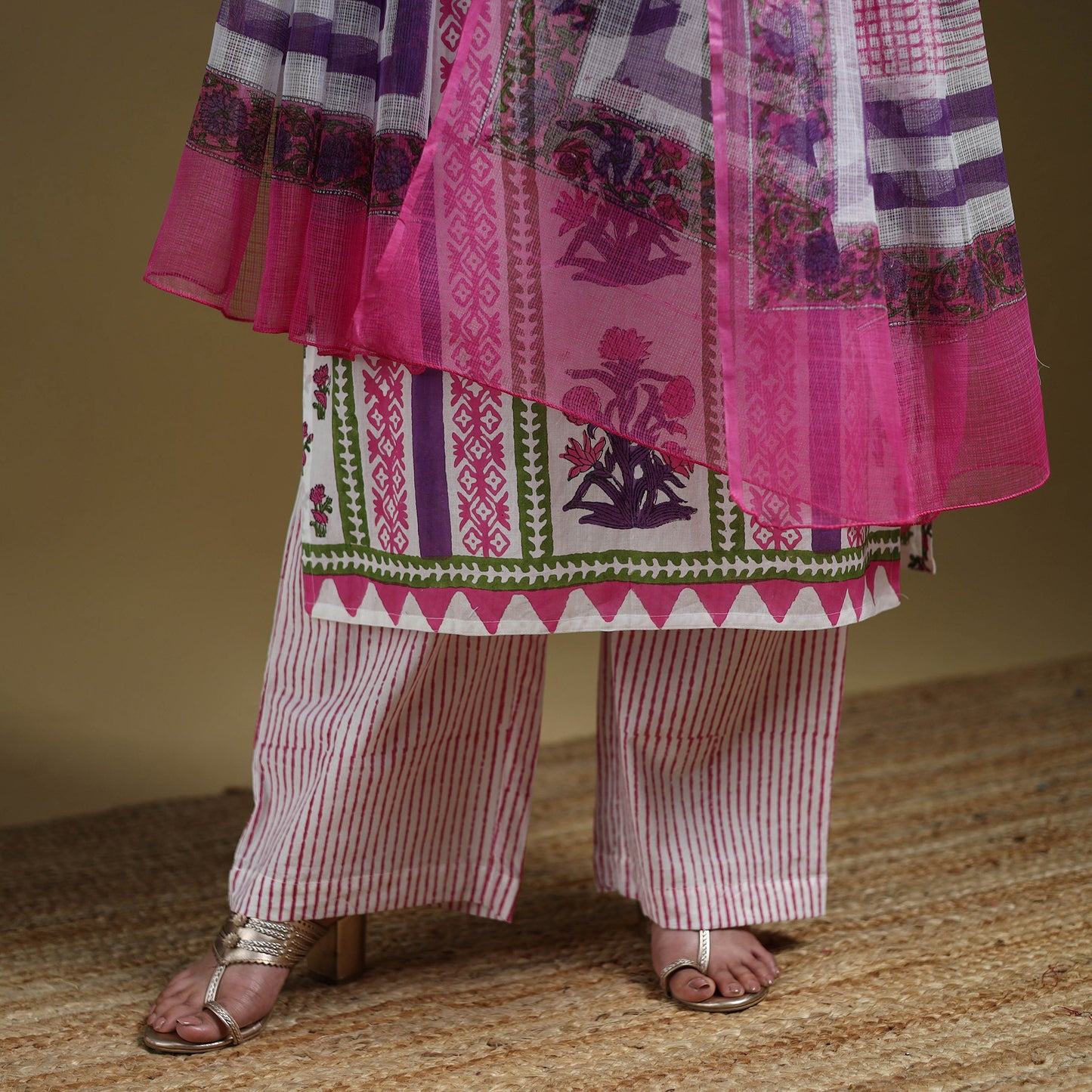 Sanganeri Hand Block Print Cotton Suit Set with Dupatta for women 04