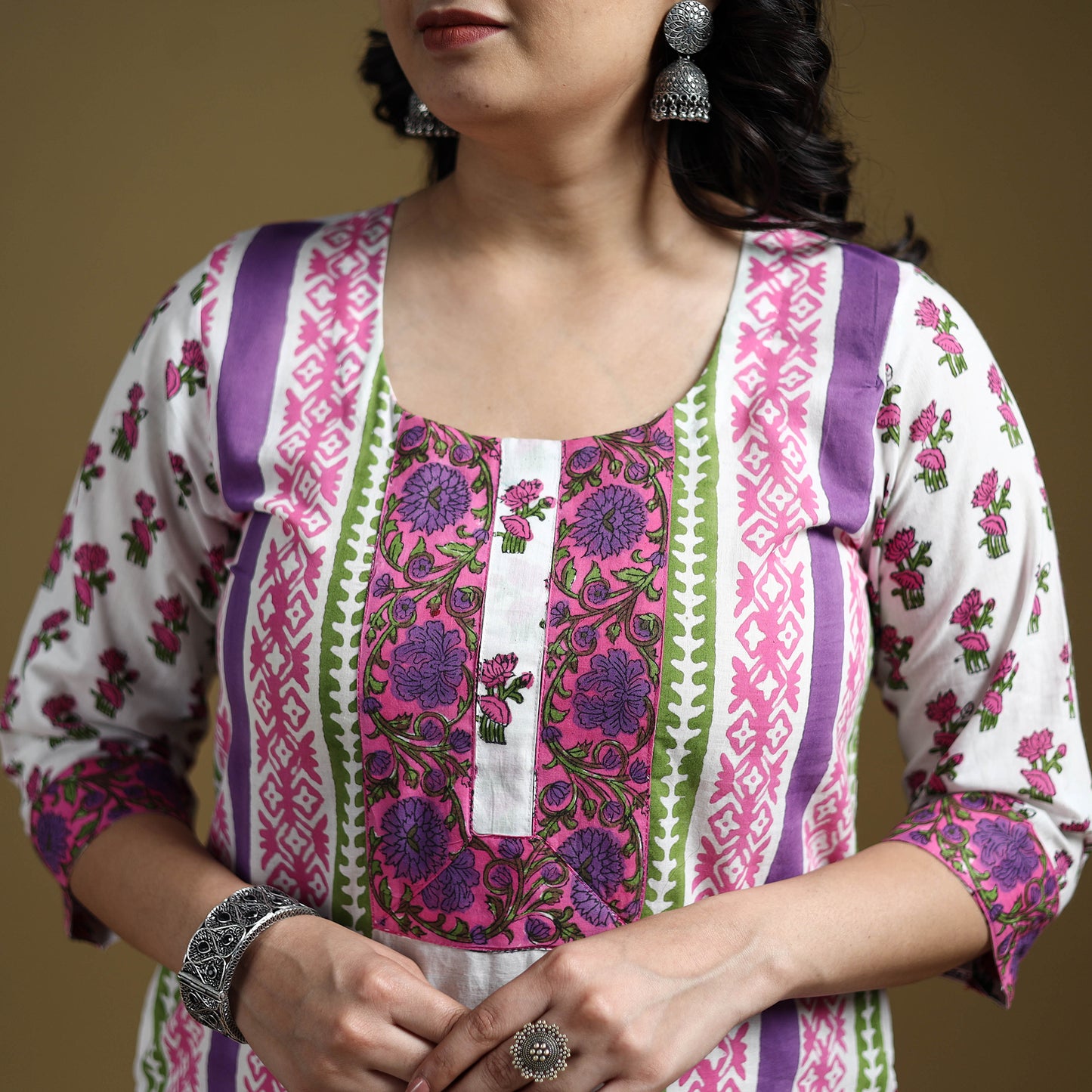 Sanganeri Hand Block Print Cotton Suit Set with Dupatta for women 04