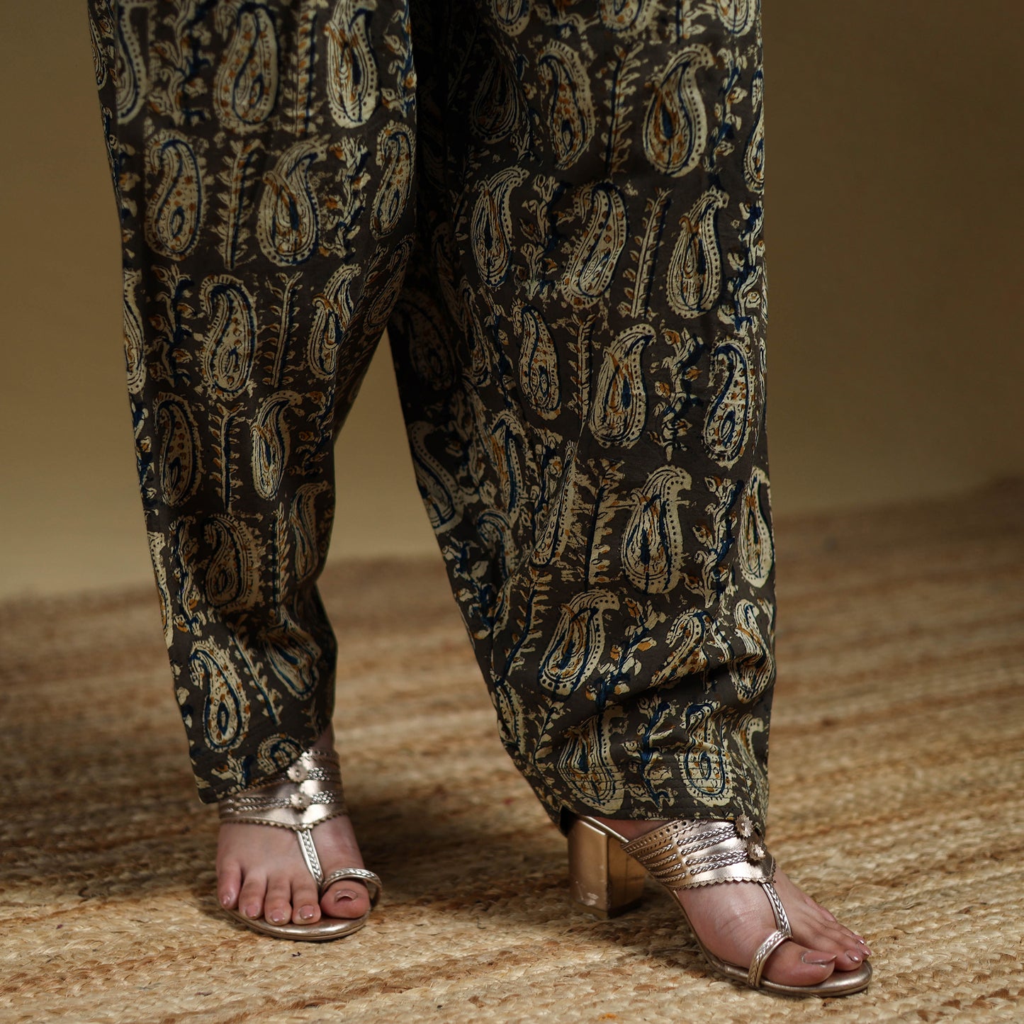 Green - Pedana Kalamkari Hand Block Print Natural Dyed Cotton Salwar 17