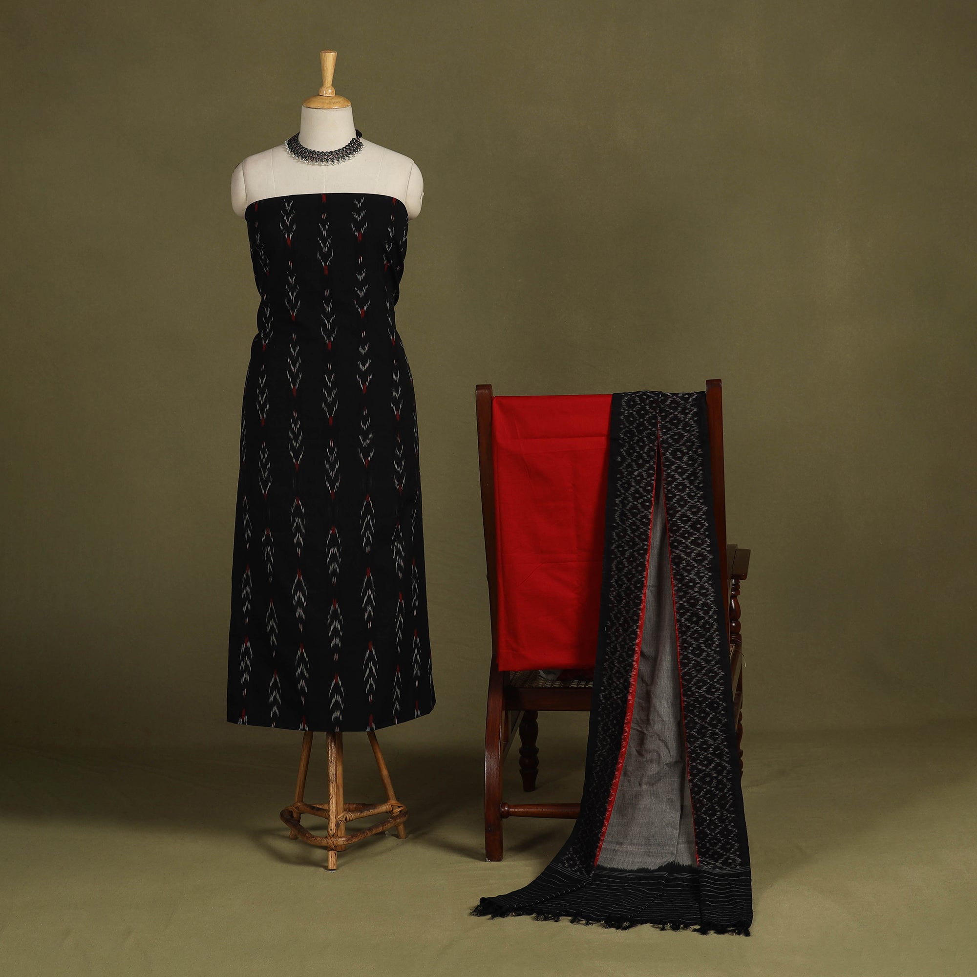 Pochampally Ikat Silk Cotton 3pc Unstitched Dress Material Suit Set 11 main image 1
