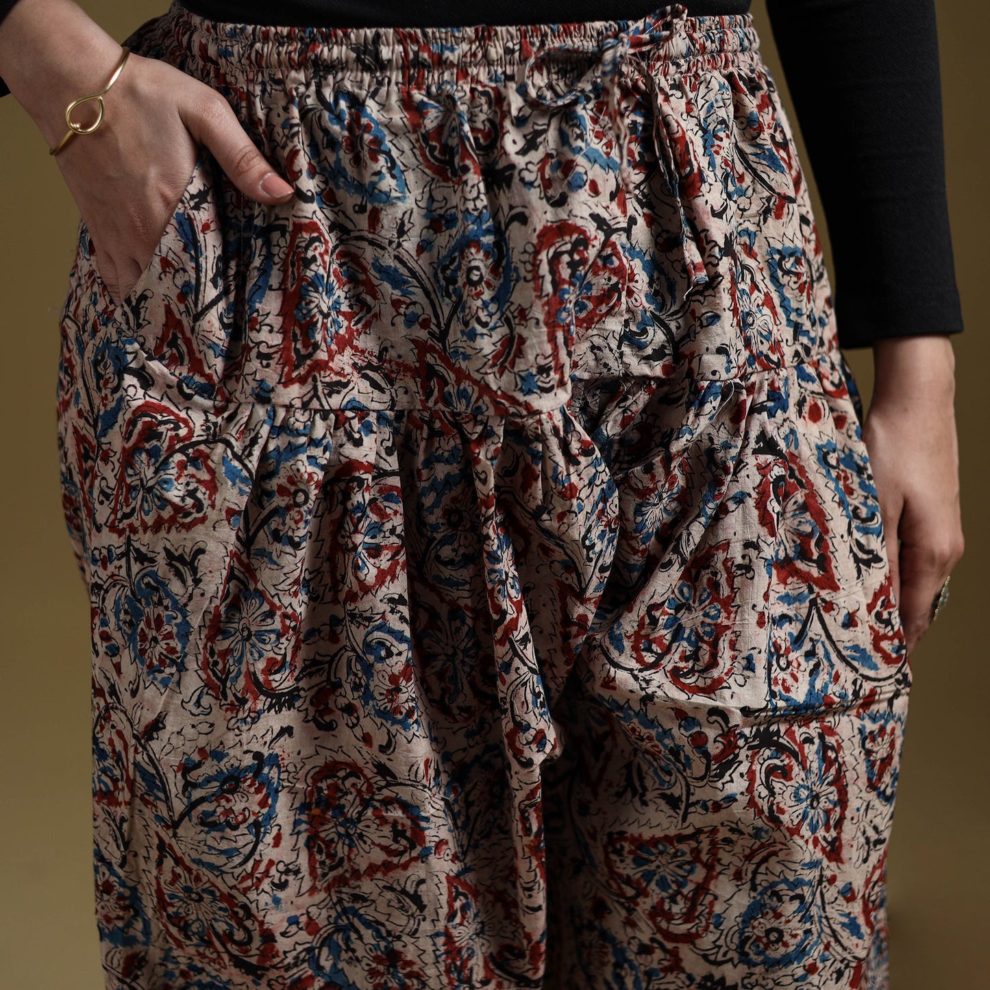 Beige - Pedana Kalamkari Hand Block Print Natural Dyed Cotton Salwar 20