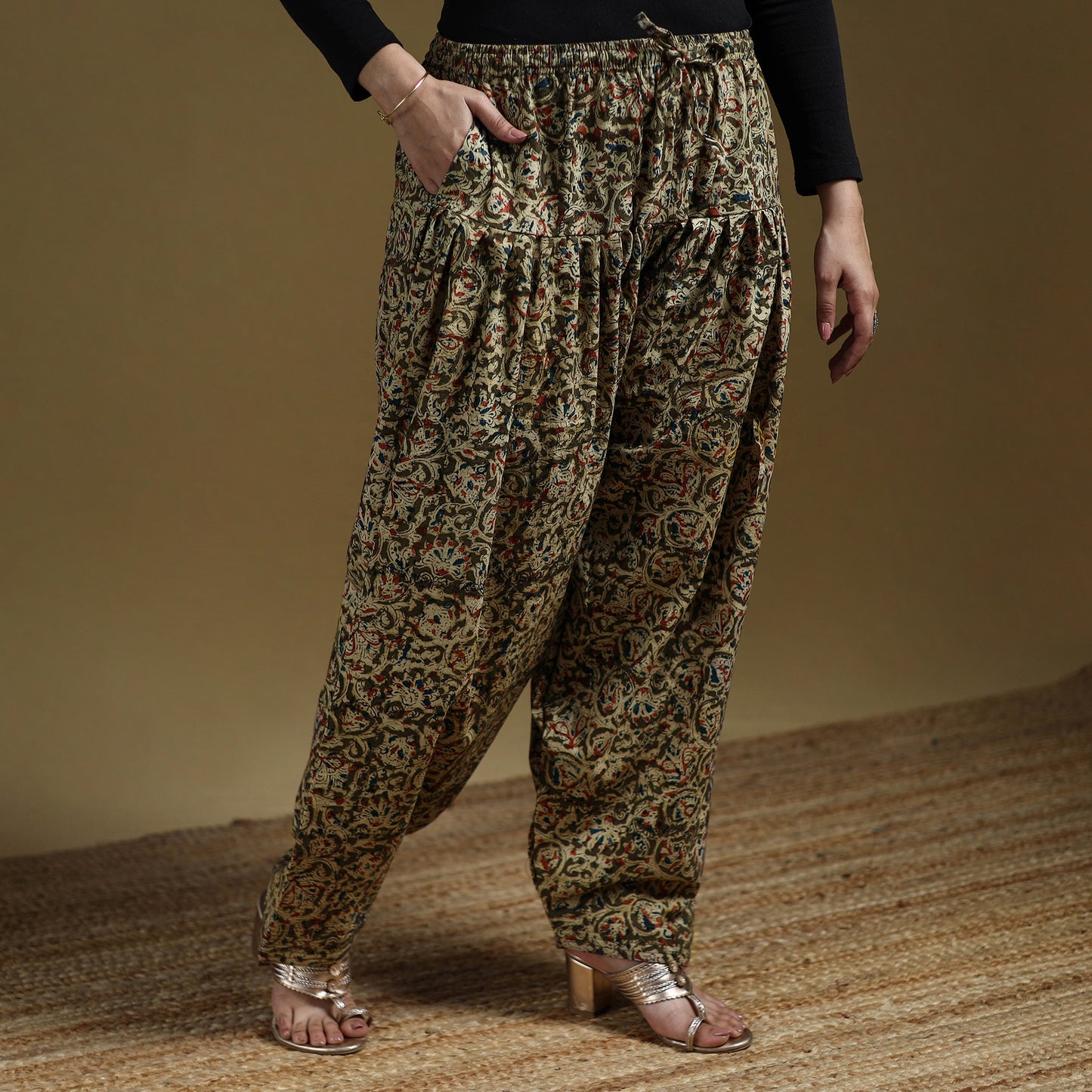 Green - Pedana Kalamkari Hand Block Print Natural Dyed Cotton Salwar 13