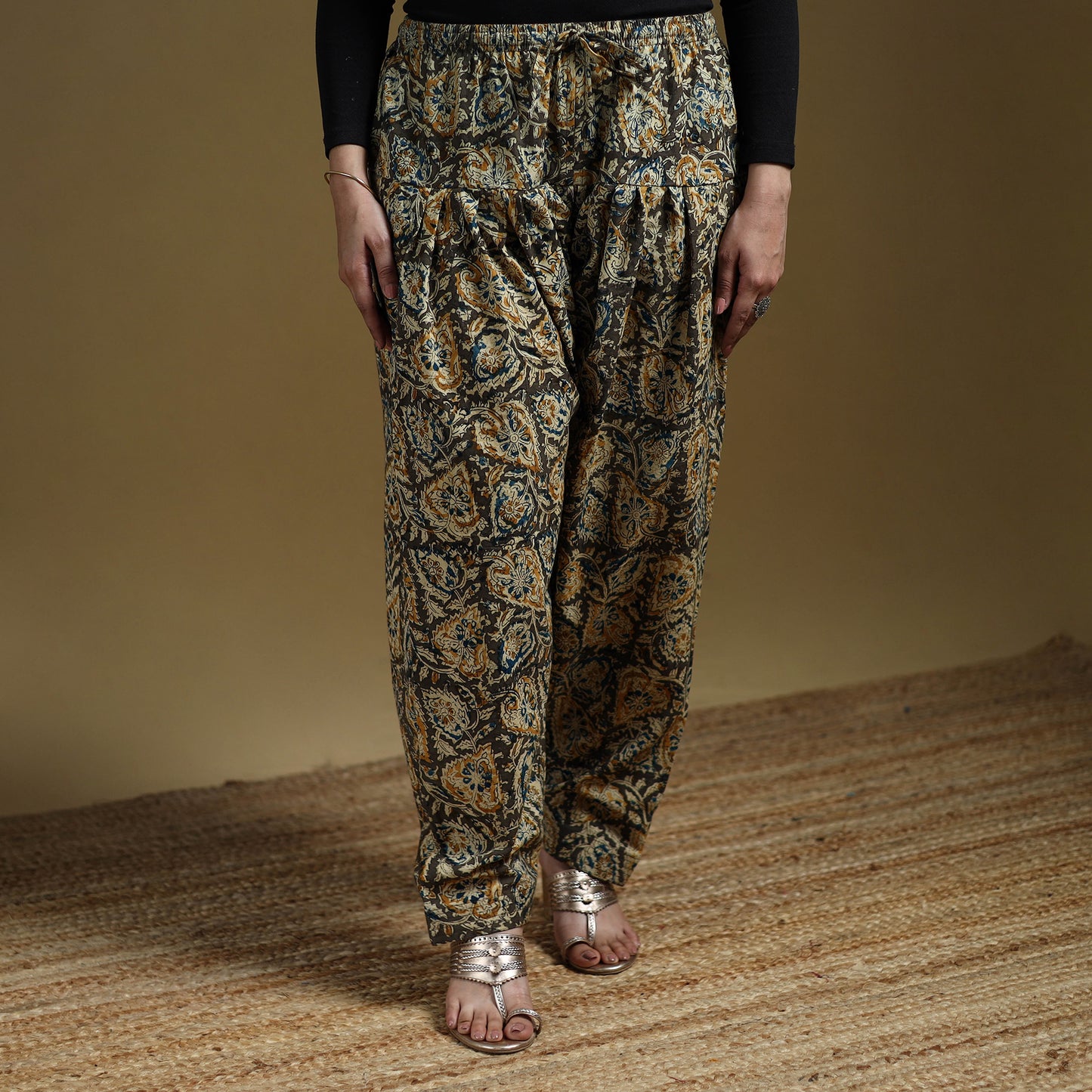 Green - Pedana Kalamkari Hand Block Print Natural Dyed Cotton Salwar 09