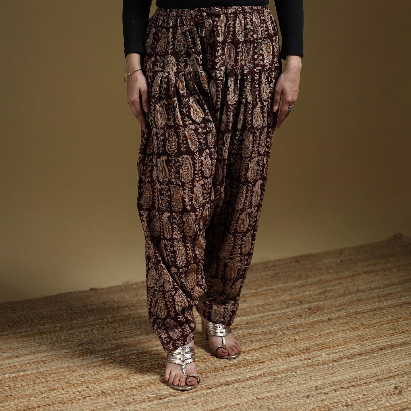 Maroon - Pedana Kalamkari Hand Block Print Natural Dyed Cotton Salwar 08