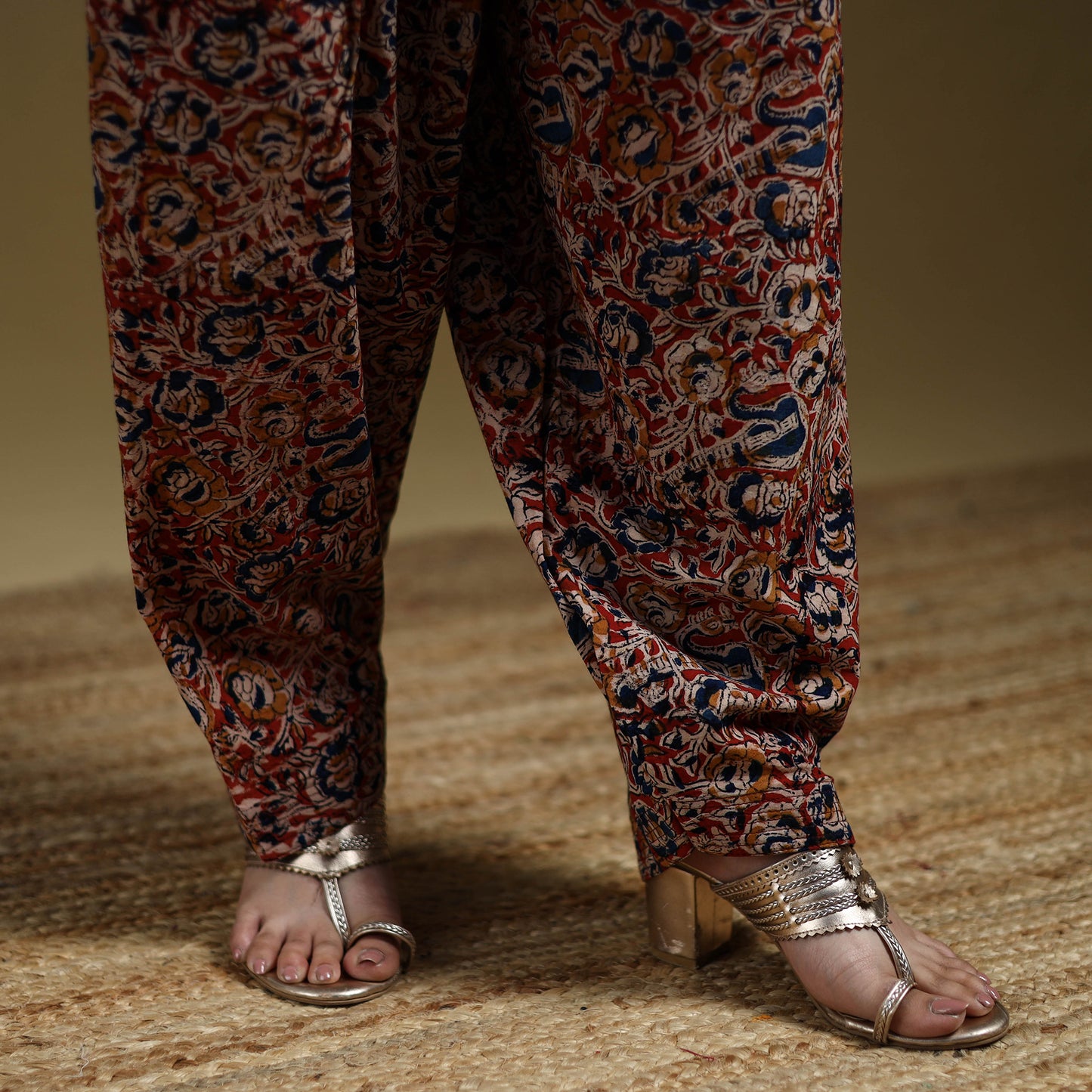 Red - Pedana Kalamkari Hand Block Print Natural Dyed Cotton Salwar 06