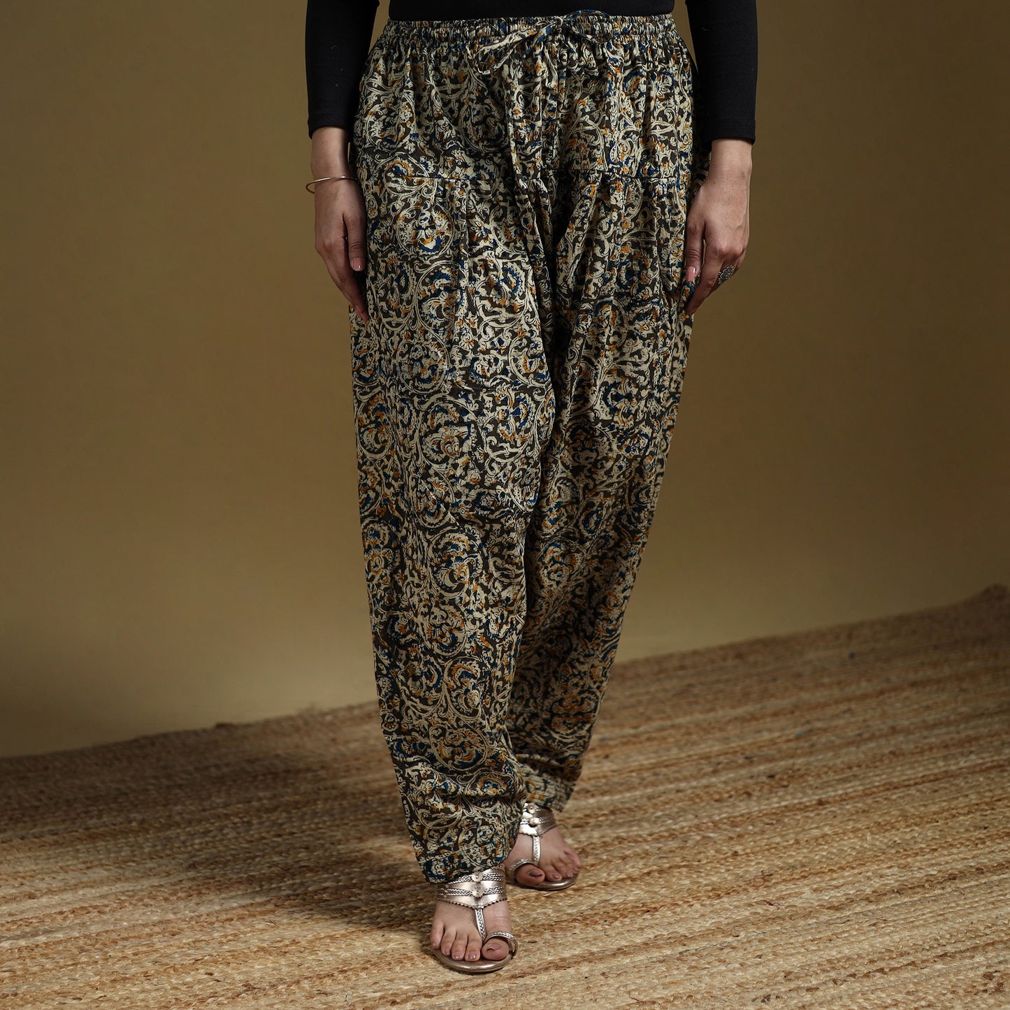 Green - Pedana Kalamkari Hand Block Print Natural Dyed Cotton Salwar 05