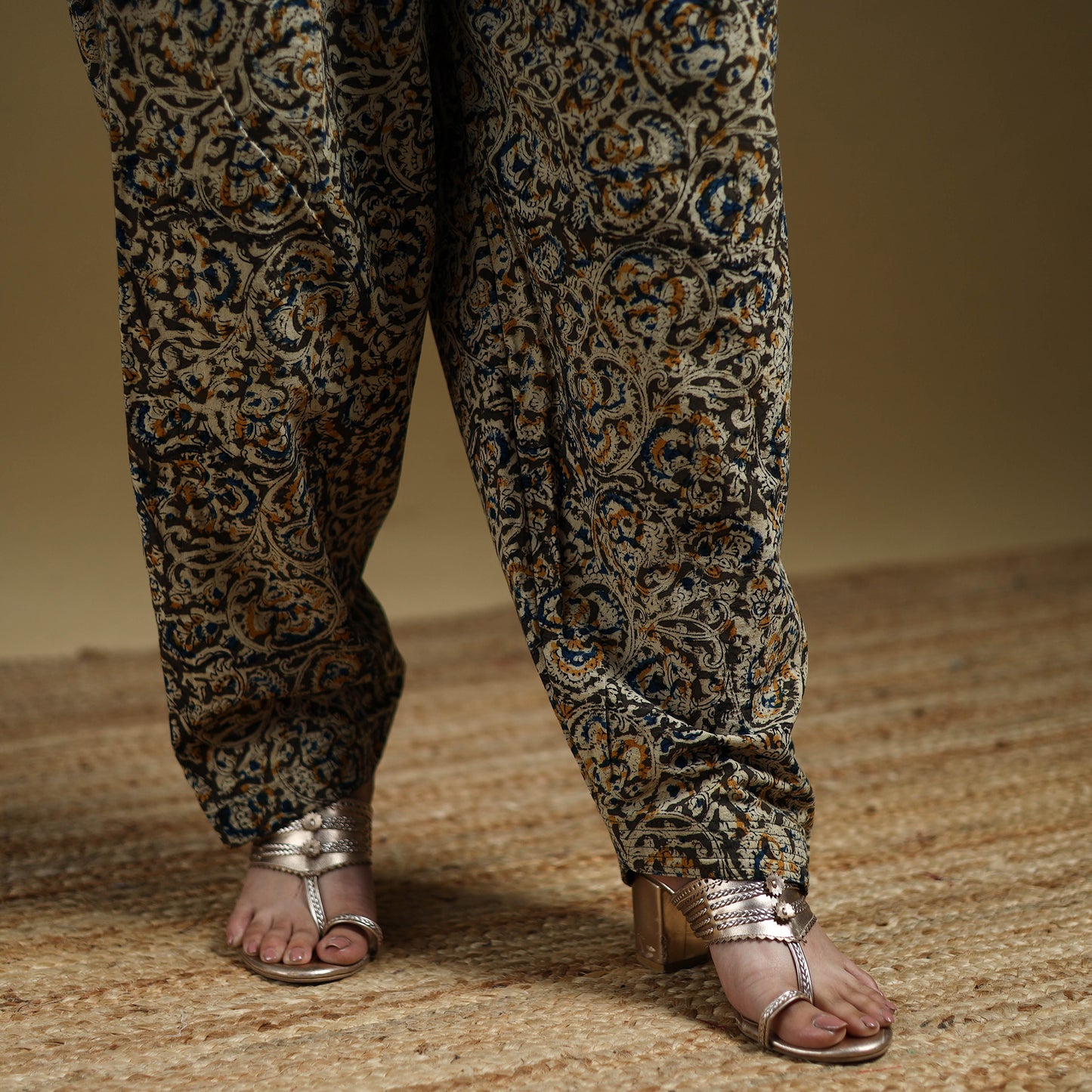 Green - Pedana Kalamkari Hand Block Print Natural Dyed Cotton Salwar 05