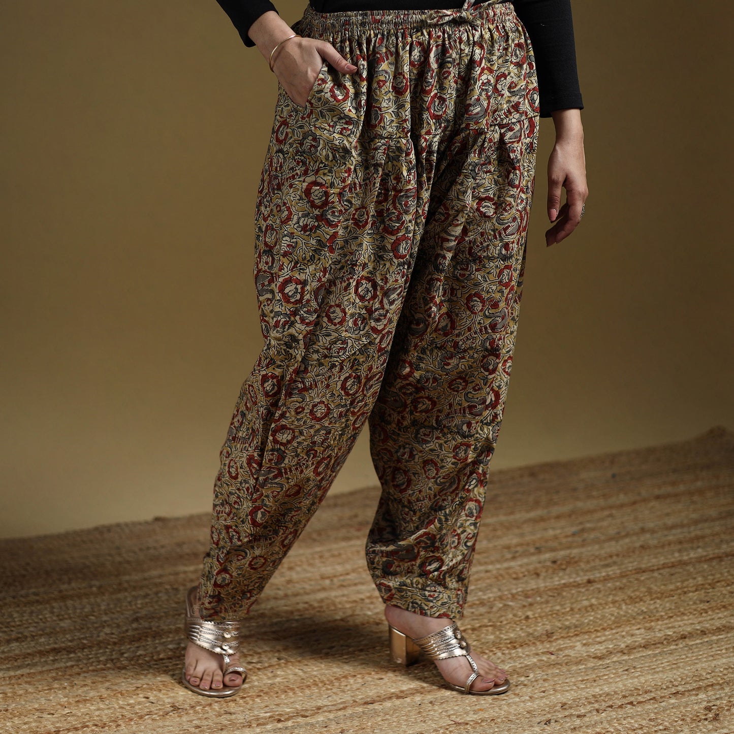 Yellow - Pedana Kalamkari Hand Block Print Natural Dyed Cotton Salwar 04